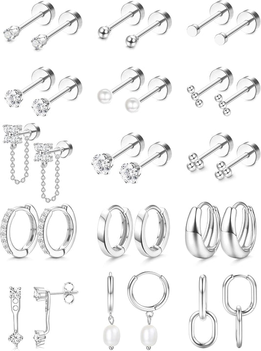 LOLIAS Pendientes de espalda plana para mujer, aretes hipoalergénic...