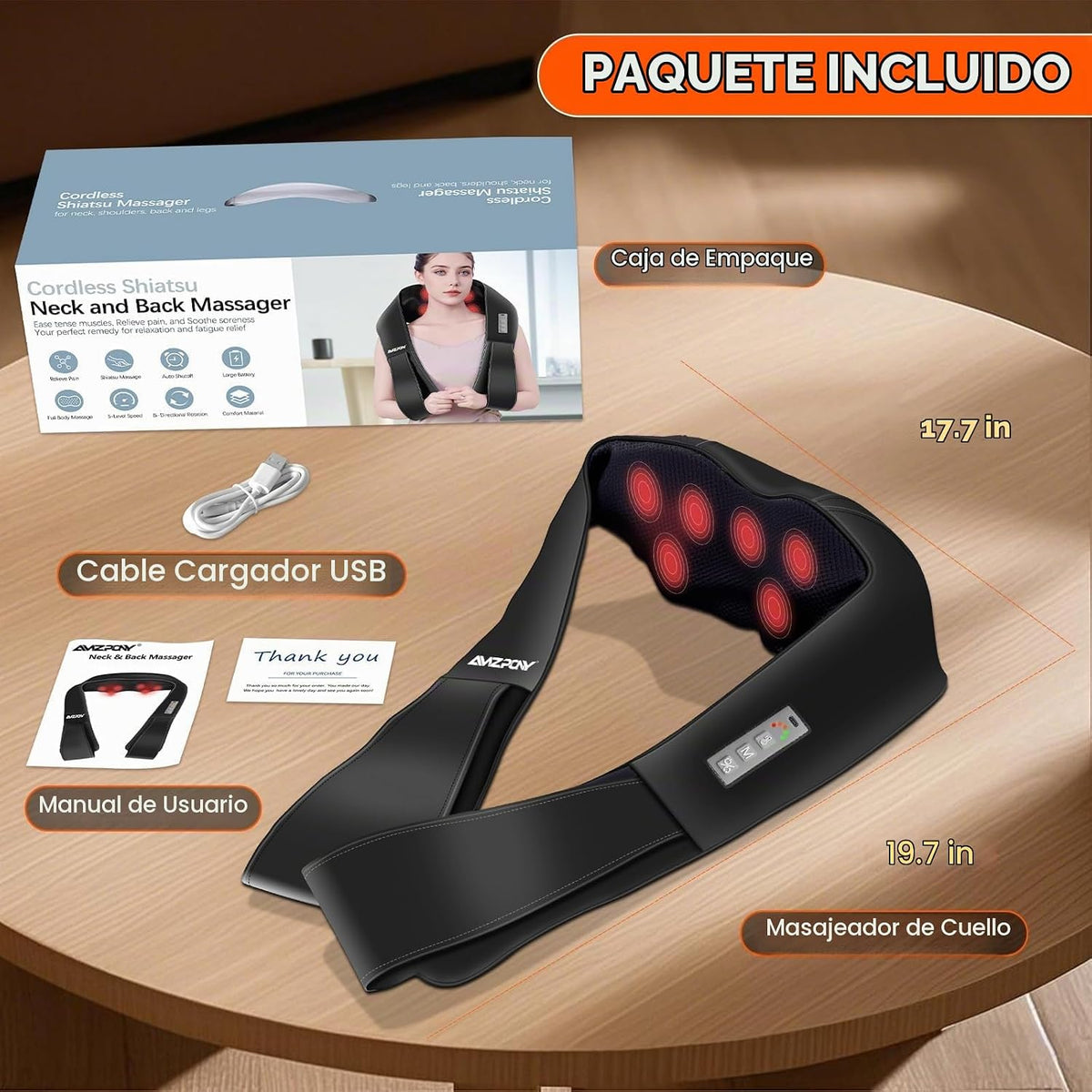 AMZPONY® Masajeador de cuello inalámbrico para aliviar el dolor de...