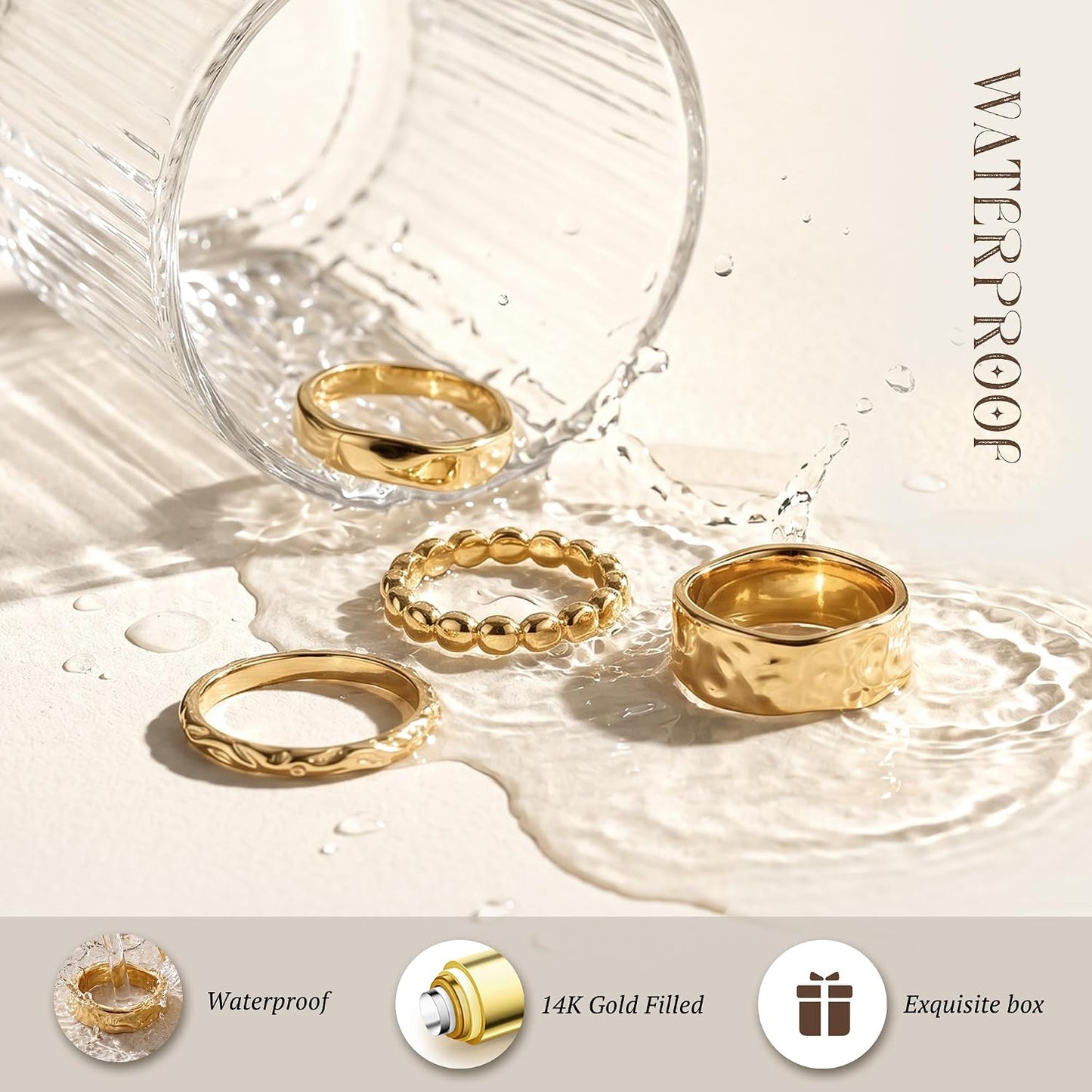FUNRUN JEWELRY Anillos gruesos de oro para mujer, no se deslustra,...