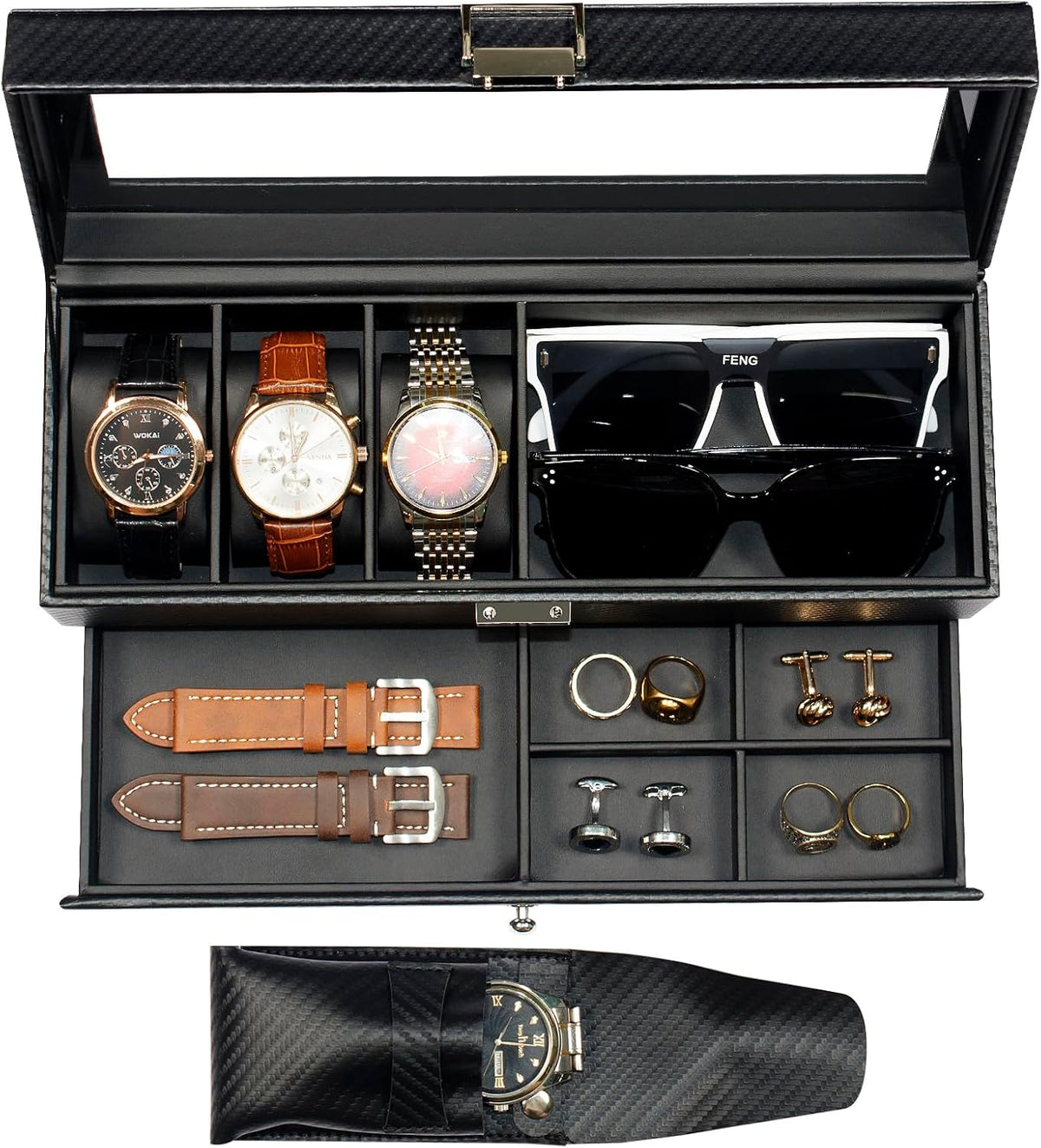 GLOBAL KA Juego de caja de reloj y bolsa de almacenamiento para rel...