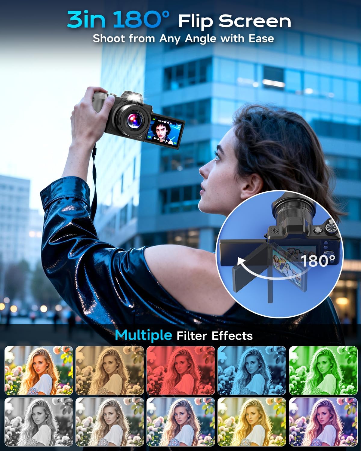 Cámara digital 4K para viajes fotográficos, cámara de vlogging de e...