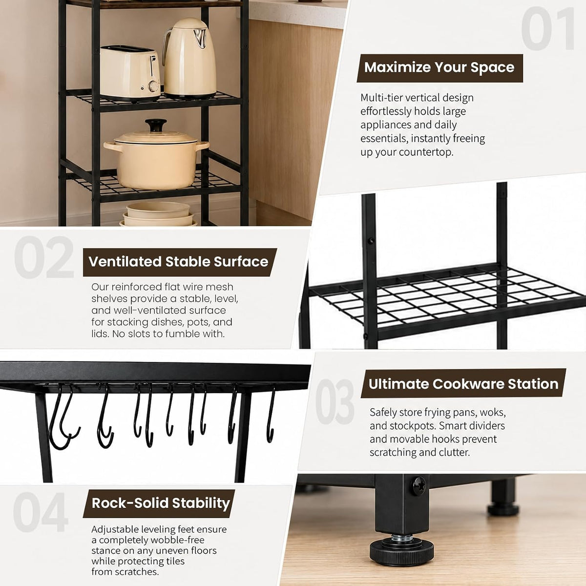DALEMHOME Organizador de ollas y sartenes, estante de cocina de 5 n...