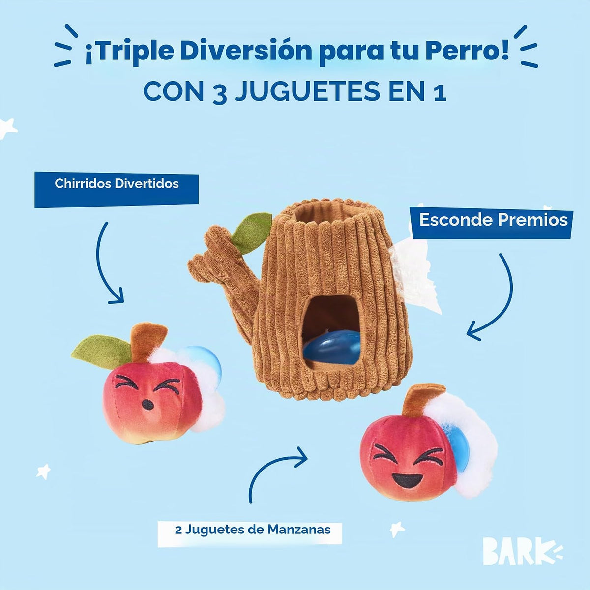 BarkBox Them Apples Juguete de peluche interactivo 3 en 1 para perr...