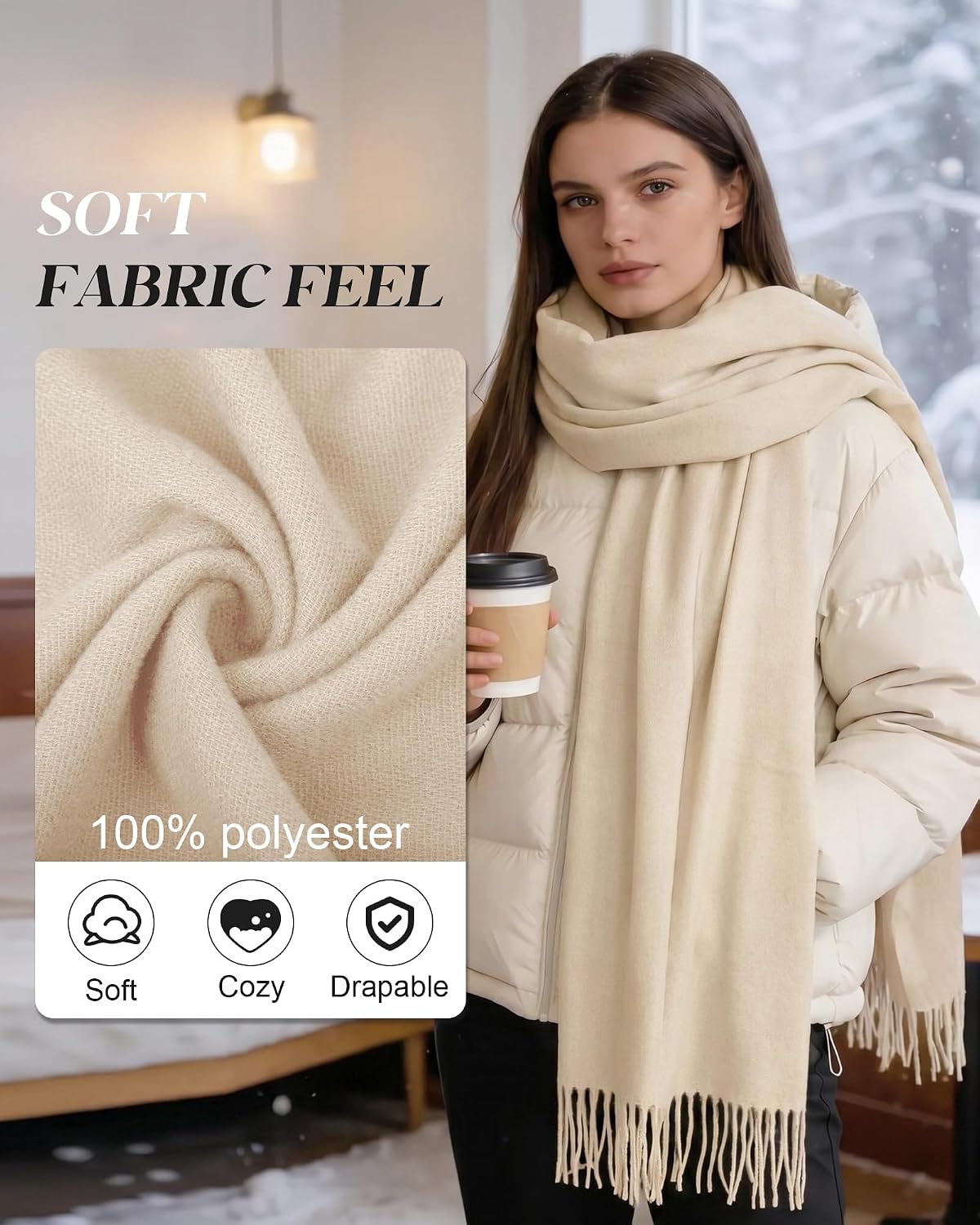 Darller Bufanda de invierno para mujer, chales y envolturas de pash...