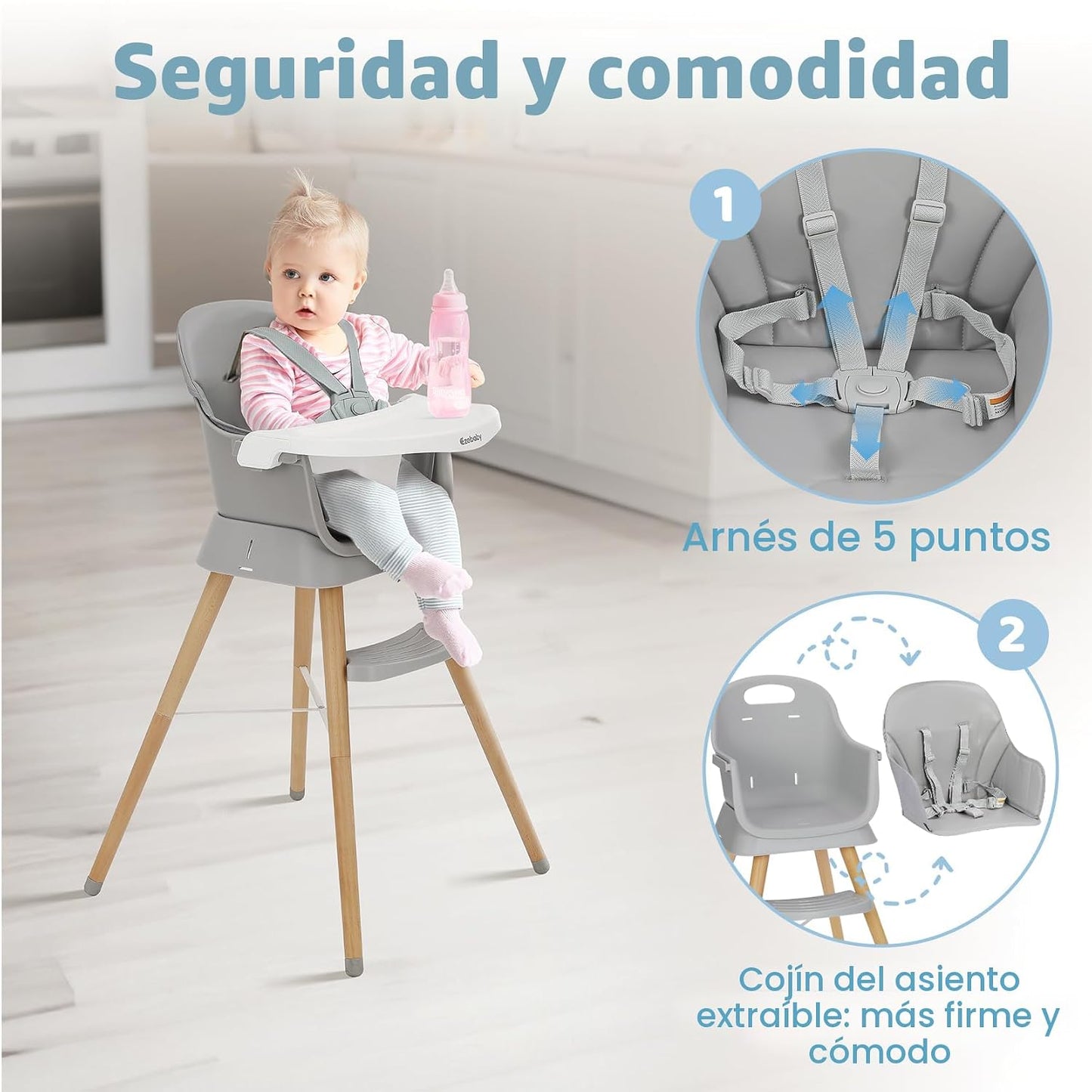 Ezebaby Sillas altas de madera 6 en 1 para bebés y niños pequeños,...