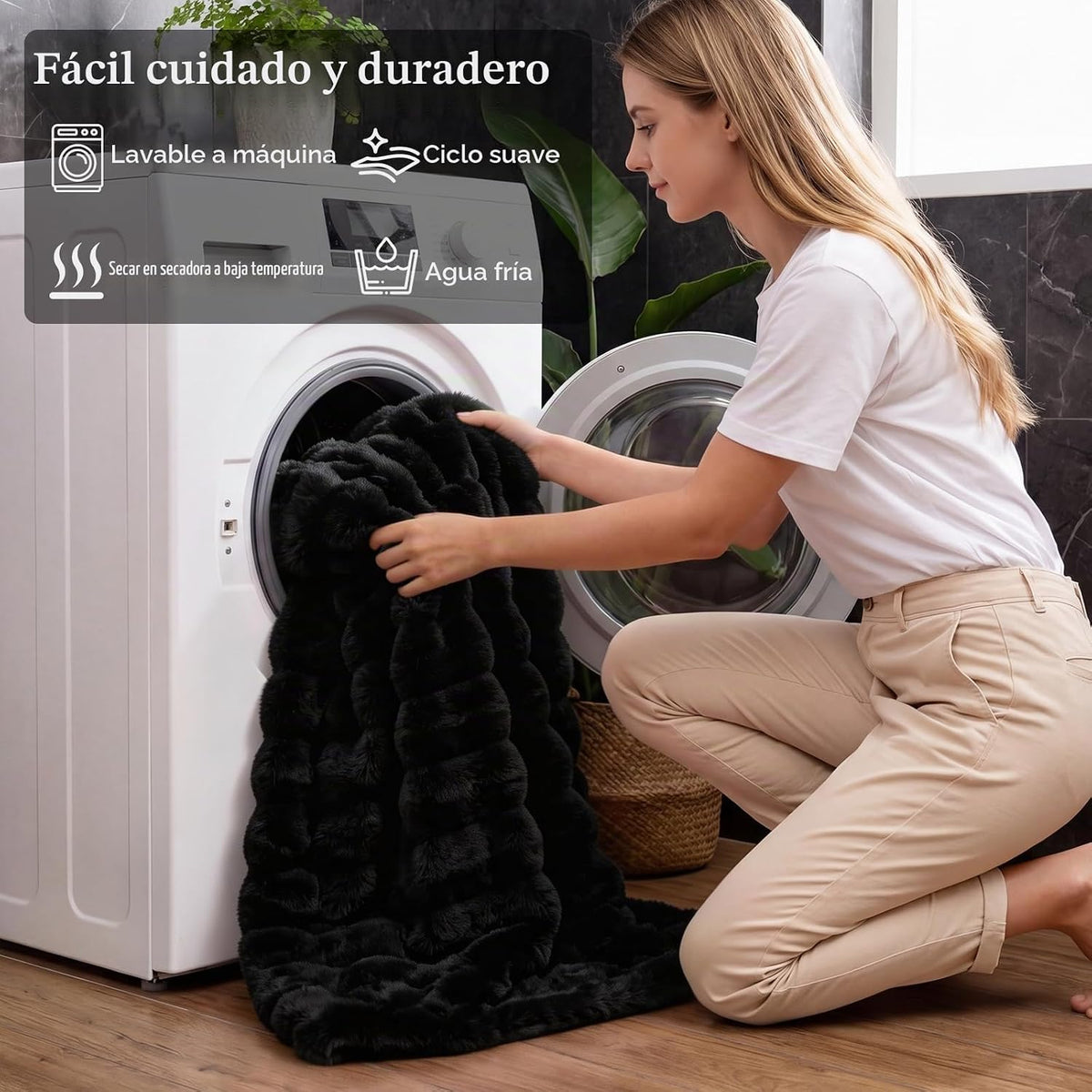 Opulapel Manta de Piel Sintética Negra para Sofá Cama, Mullida Suav...