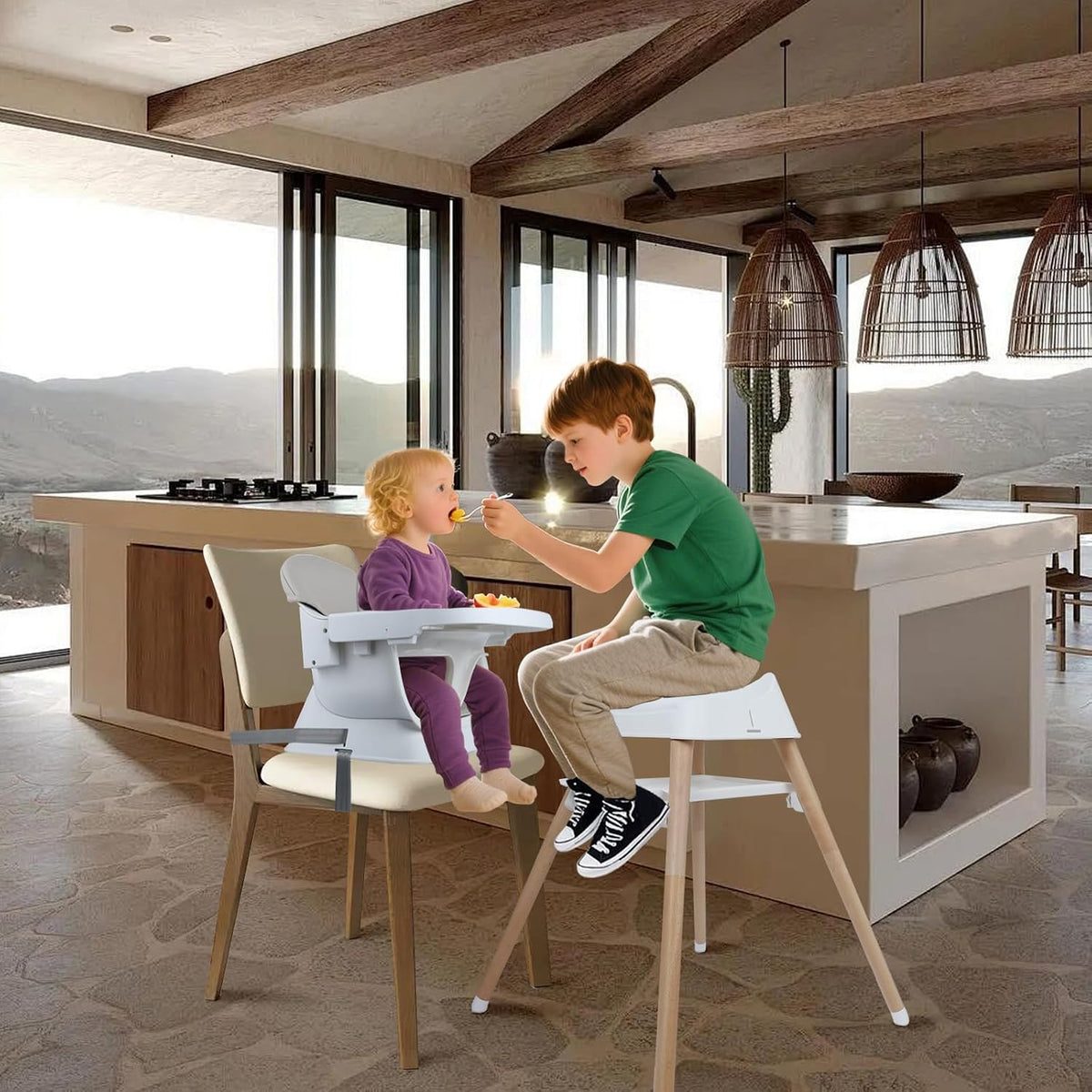 Silla alta convertible 9 en 1 con asiento elevador, trona de madera...
