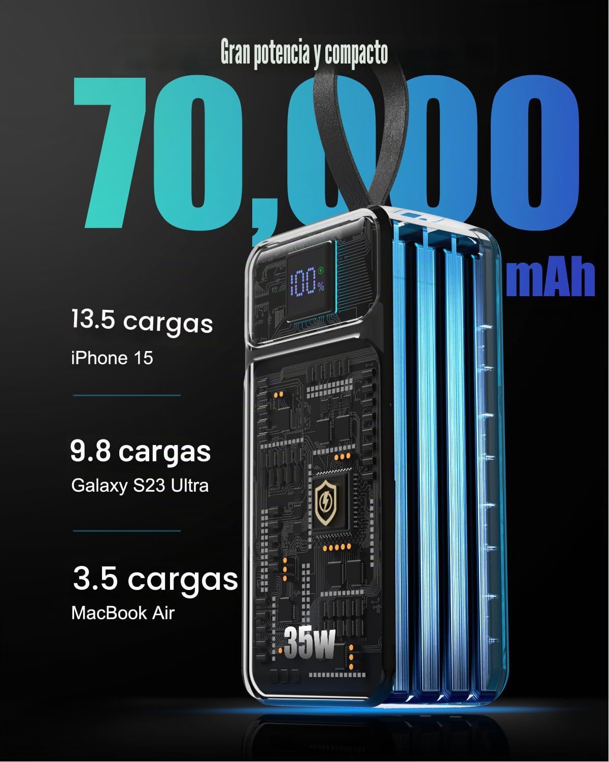 Feidyns Banco de energía de 70000 mAh, cargador portátil de carga r...