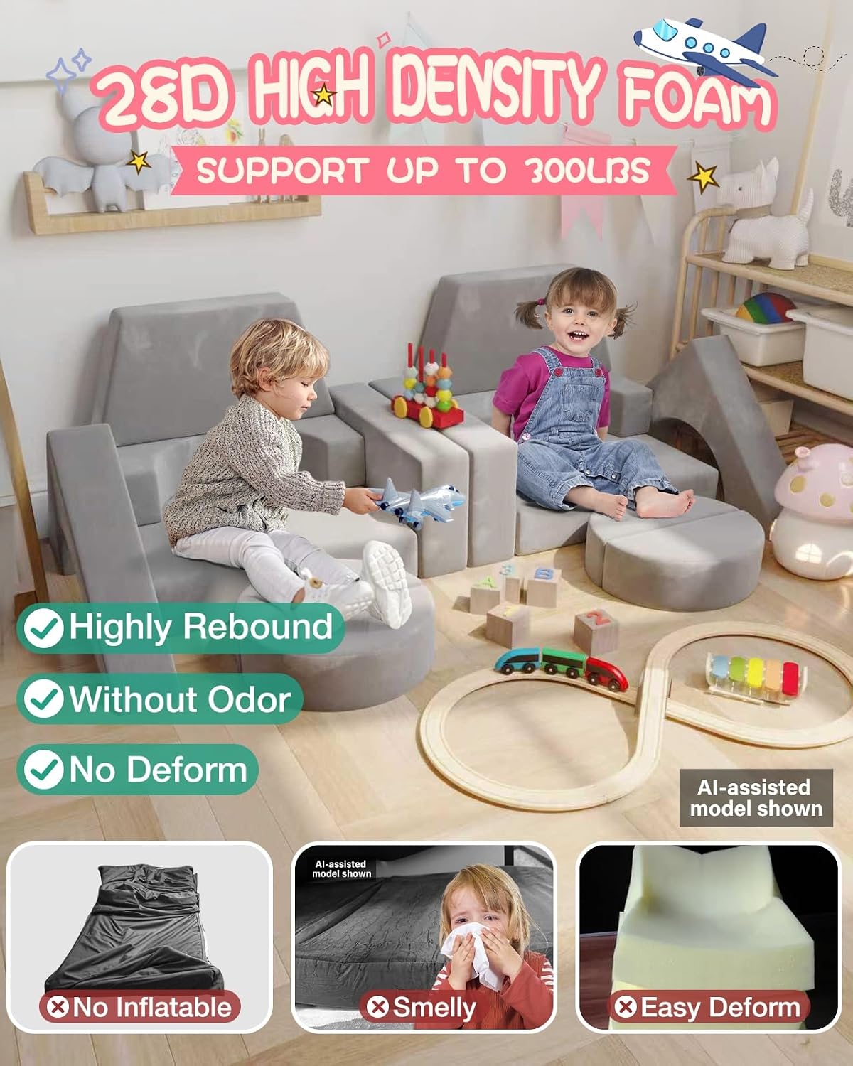YEFU 15 piezas Sofá modular de juego para niños, sofá infantil para...