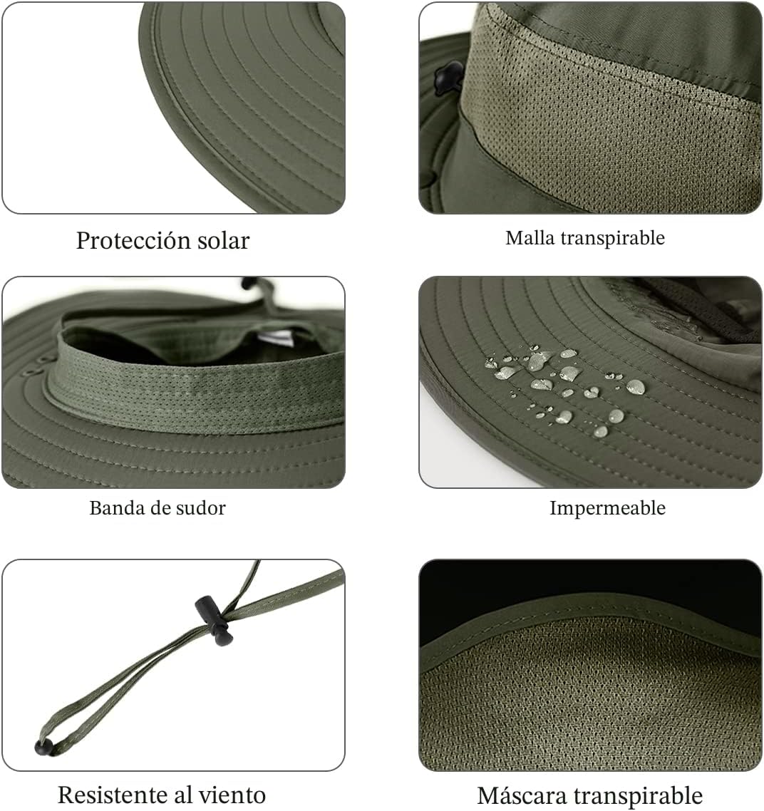 Paquete de 3 sombreros de pesca de ala ancha para hombre, protecció...