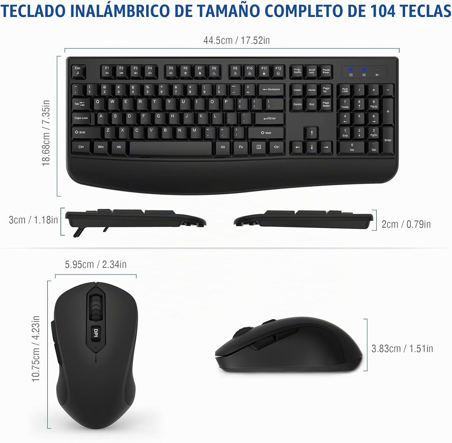 Combo de teclado y mouse inalámbricos, EDJO, teclado ergonómico de...