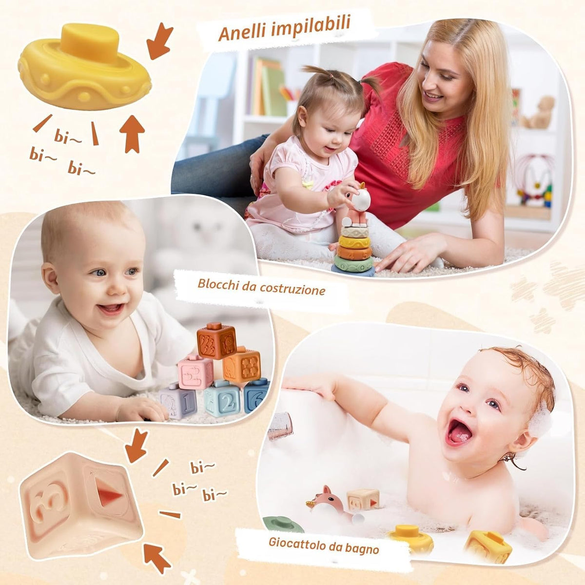 FEBALHS Juguetes Montessori para 6-12 meses, juguetes 4 en 1 para b...