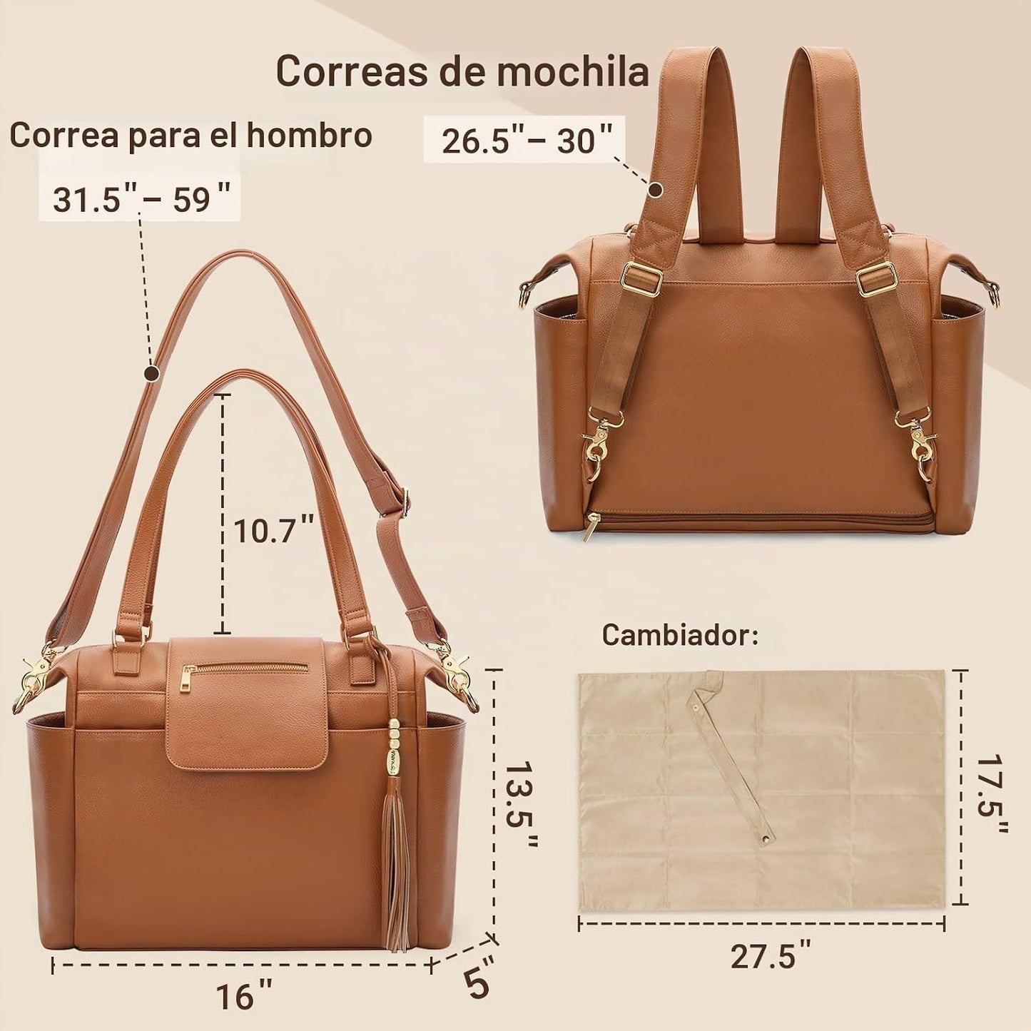 Omanmoli Bolsa de Pañales Tote de Cuero Mochila Bolsa de Pañales Gr...