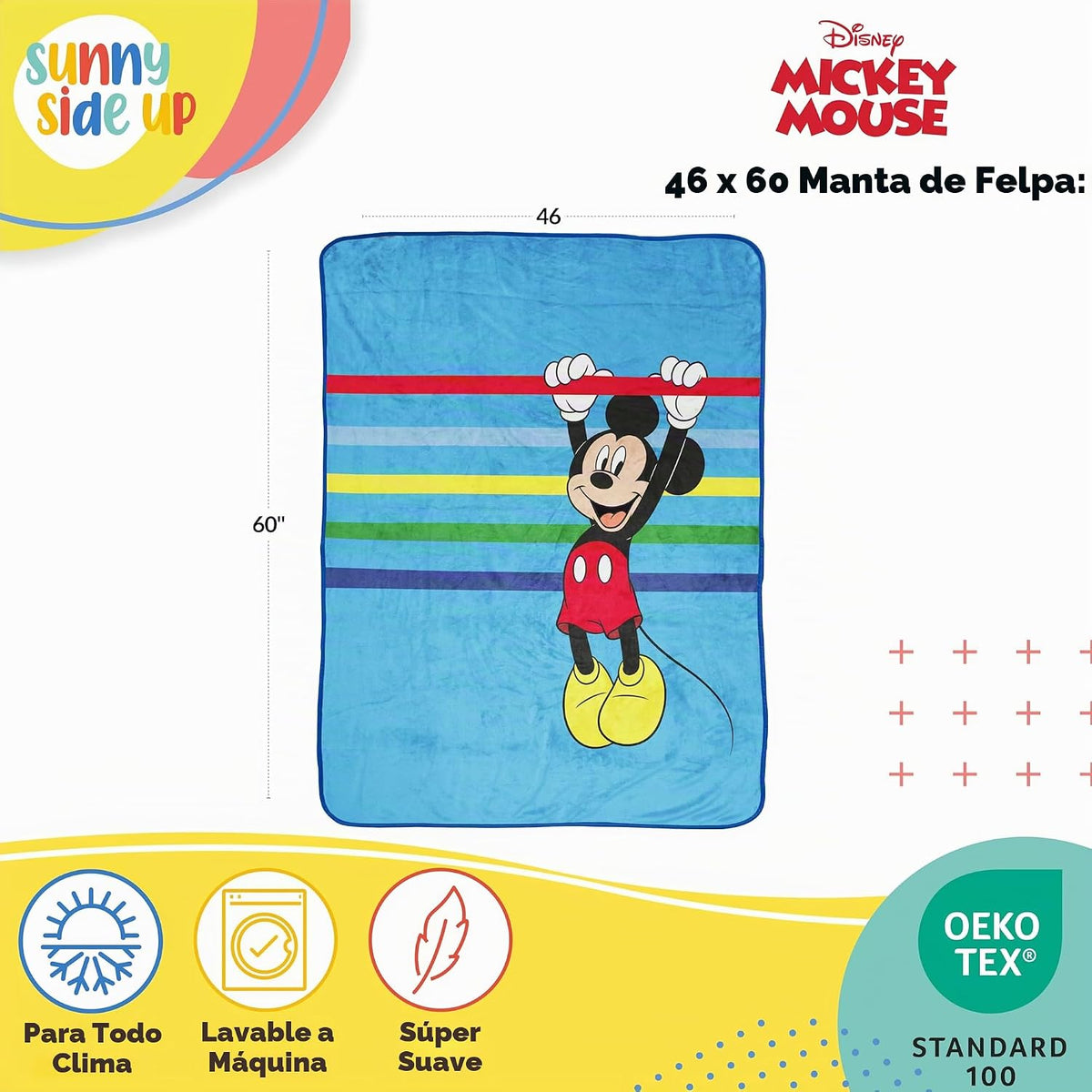 Sunny Side Up Manta de felpa de Mickey Mouse de Disney, mide 46 x 6...
