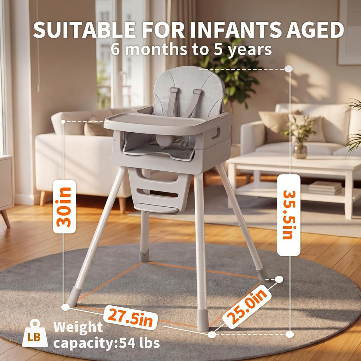 Silla alta 3 en 1 para bebés y niños pequeños, asiento y comedor de...