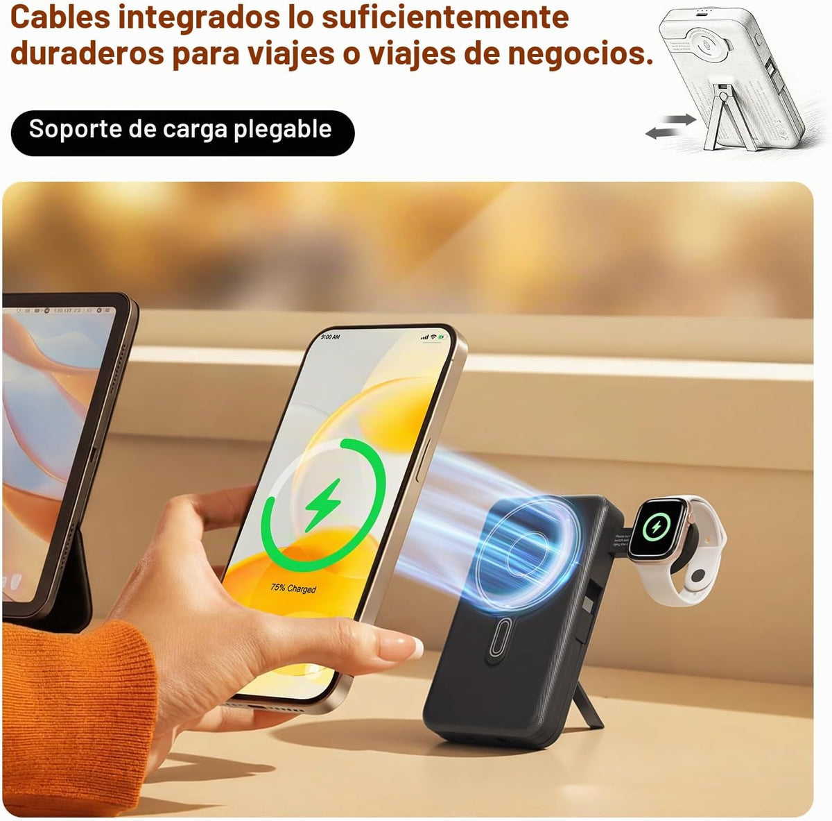 Q Cargador portátil inalámbrico magnético de 10,000 mAh, batería ex...