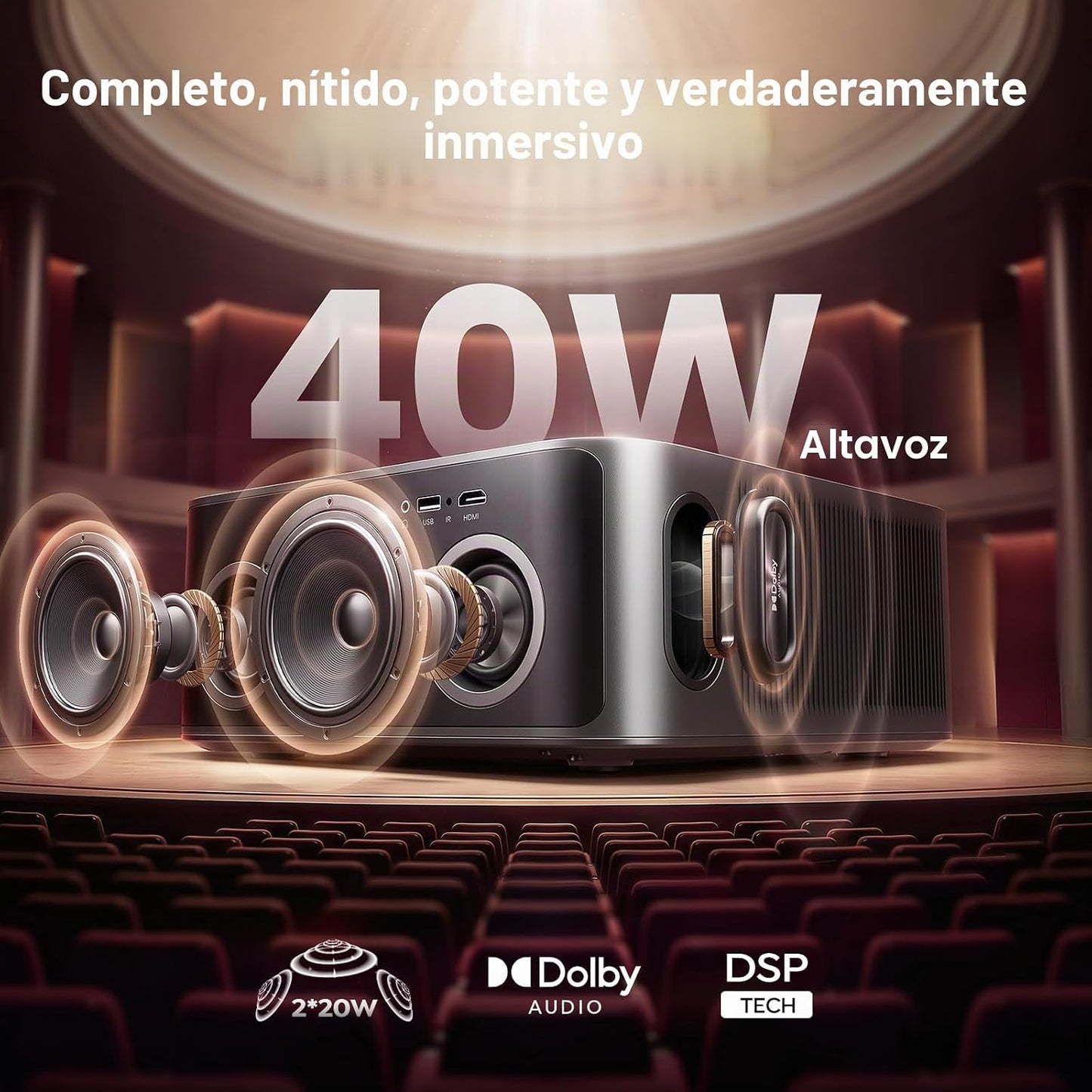 Proyector para exteriores 4K [VIDAA Live TV\/40W Dolby\/920 ISO] co...