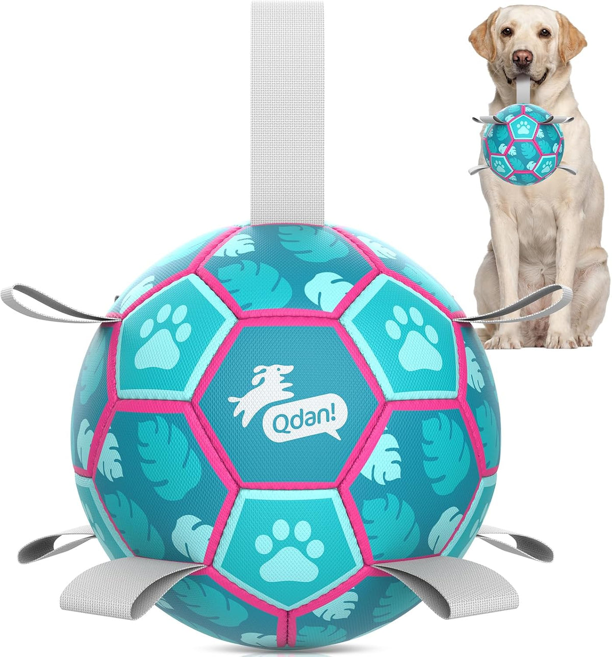 QDAN Pelota de fútbol para perros con correas, juguete de agua para...