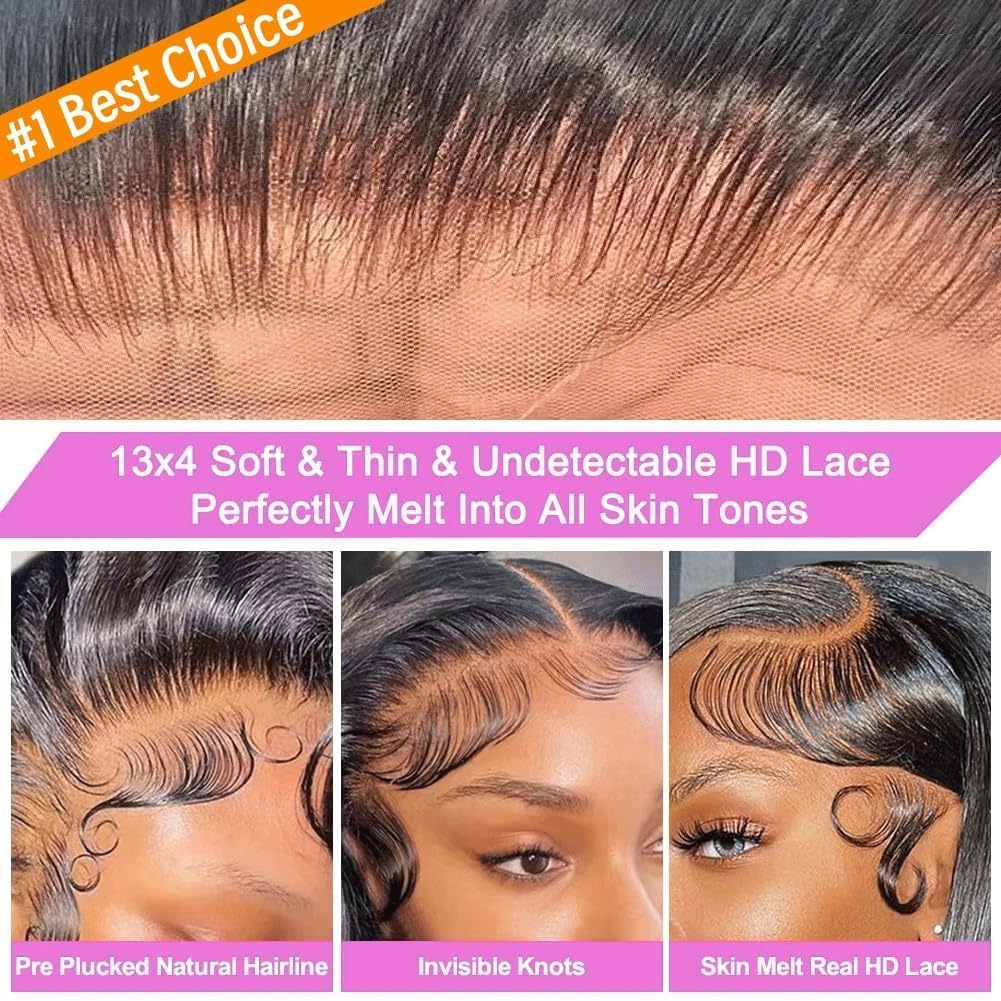 Rnsnwiee Peluca corta de cabello humano lacio con encaje frontal tr...