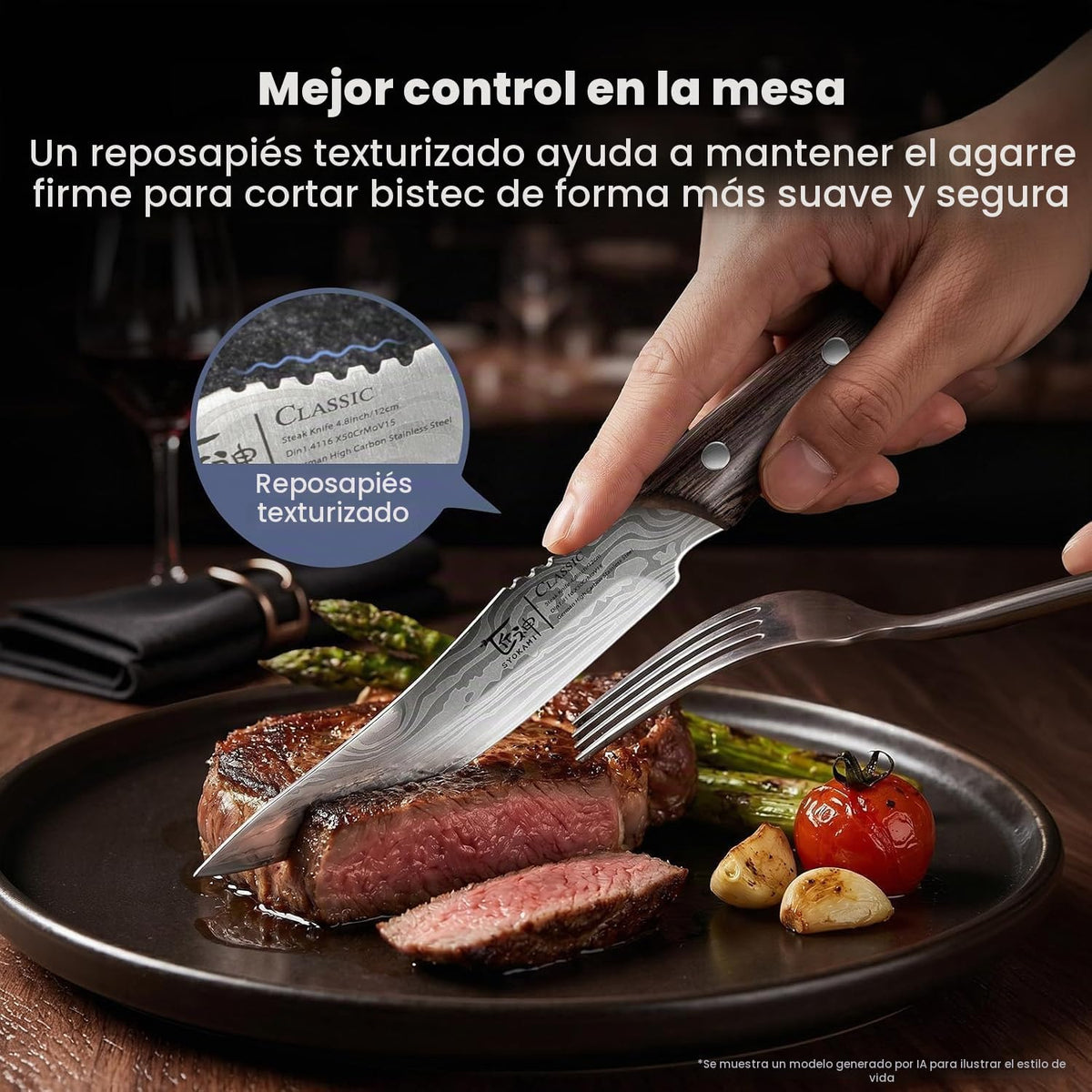 SYOKAMI 2026 Juego de 6 cuchillos para carne mejorados con bloque p...