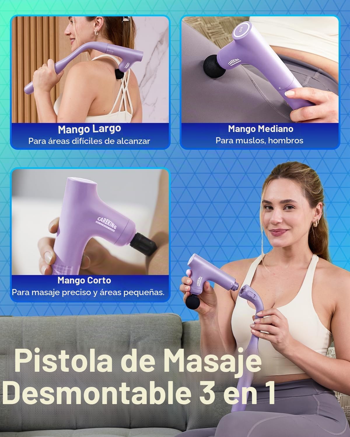 CAREKING Pistola de masaje desmontable 3 en 1 para tejido profundo,...