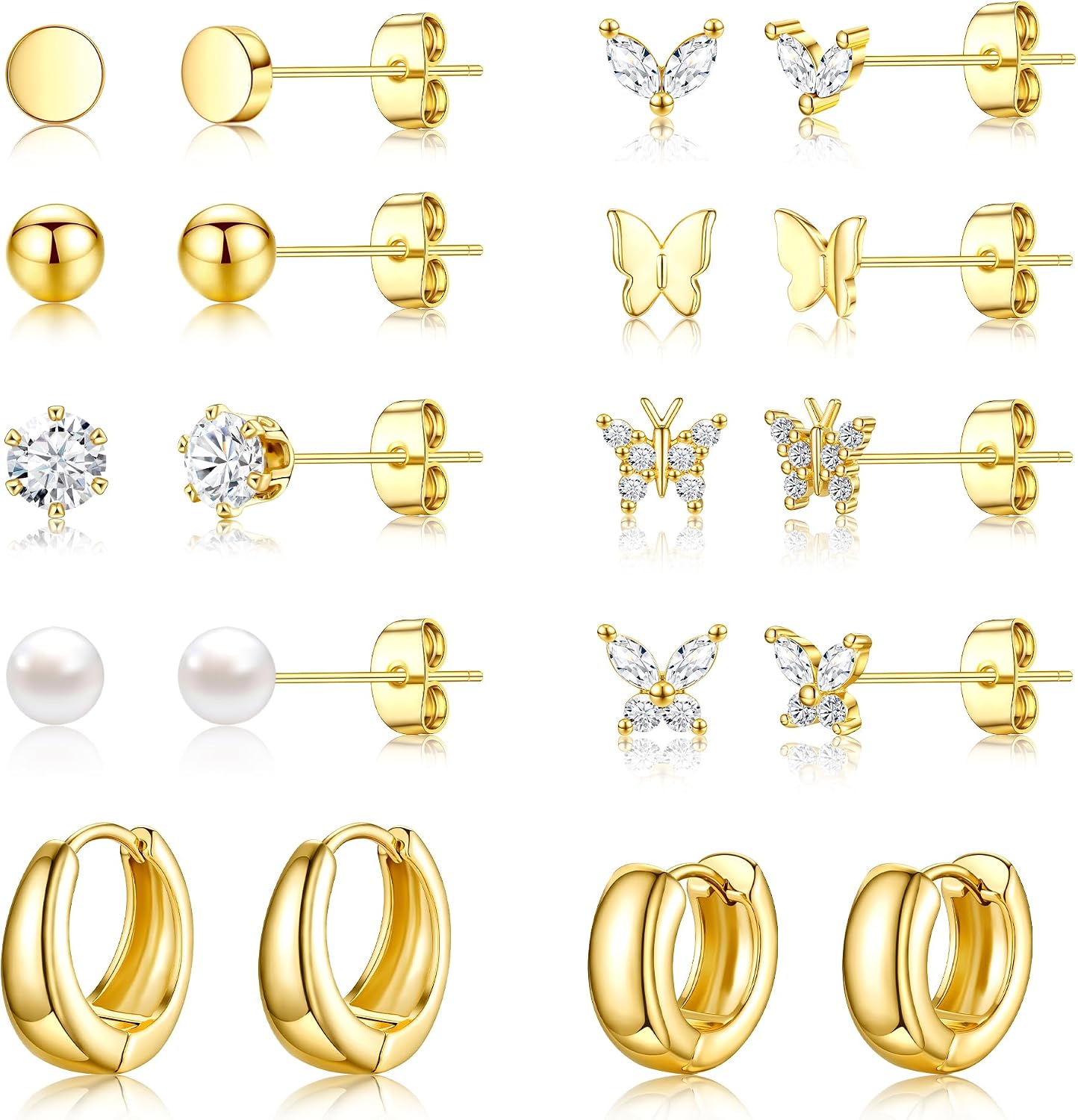 Juego de aretes pequeños de oro para mujer, chapados en oro de 14 q...