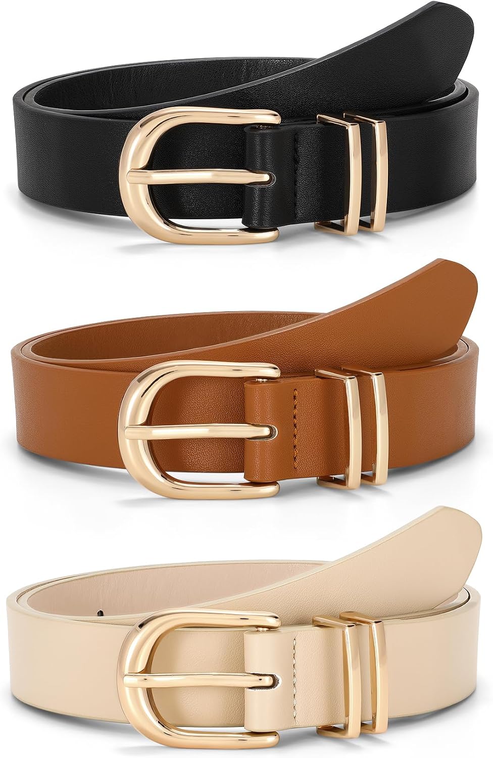 JASGOOD Paquete de 3 cinturones de cuero para mujer para jeans, ves...