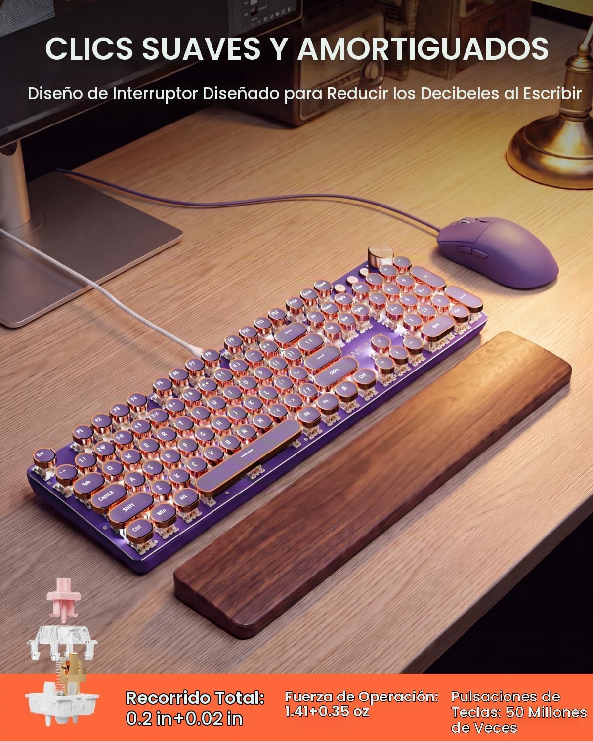 SEUNKWANG Combo de teclado y mouse con máquina de escribir con cabl...