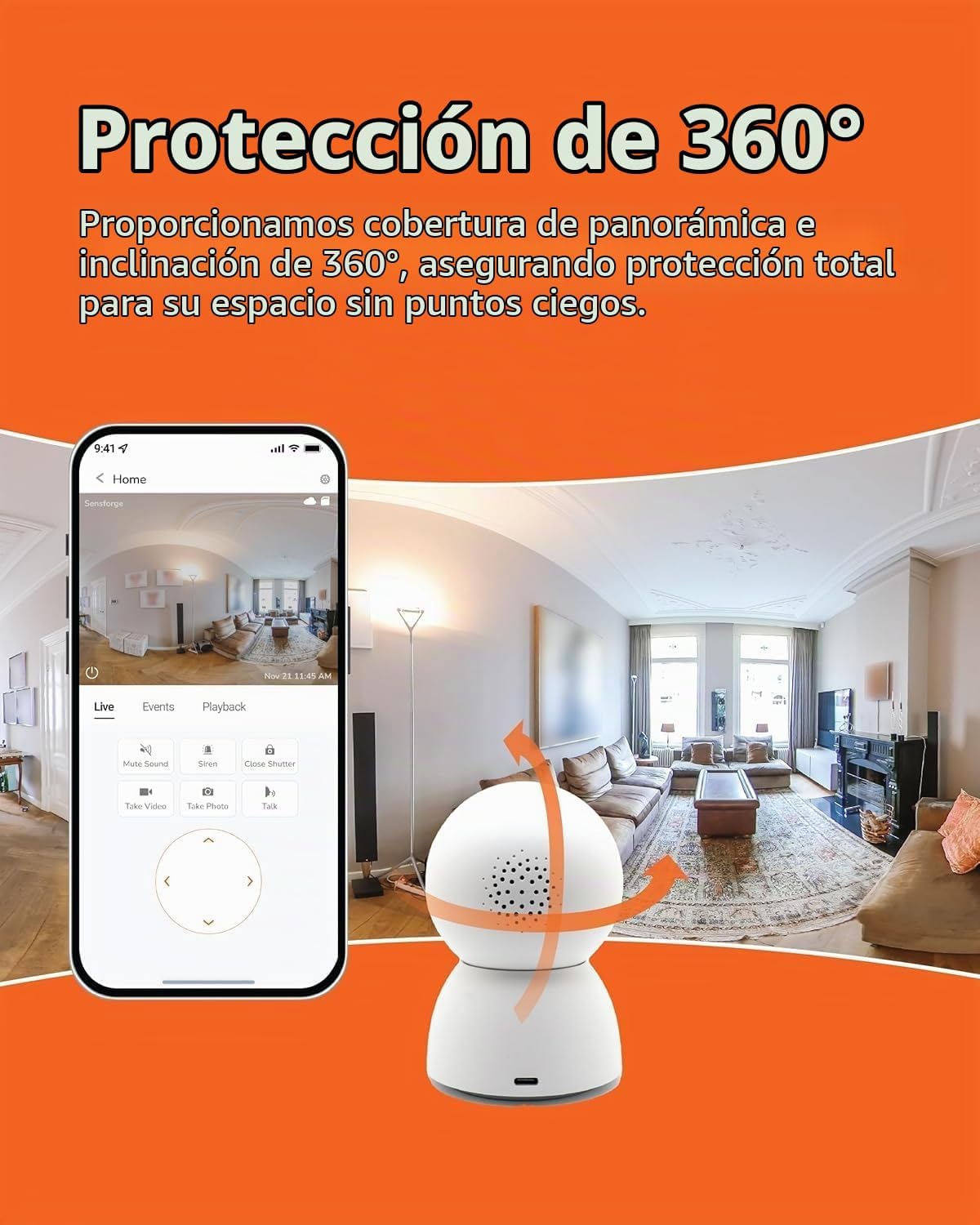 SensForge Cámara de seguridad panorámica de 2.5K para interiores, c...