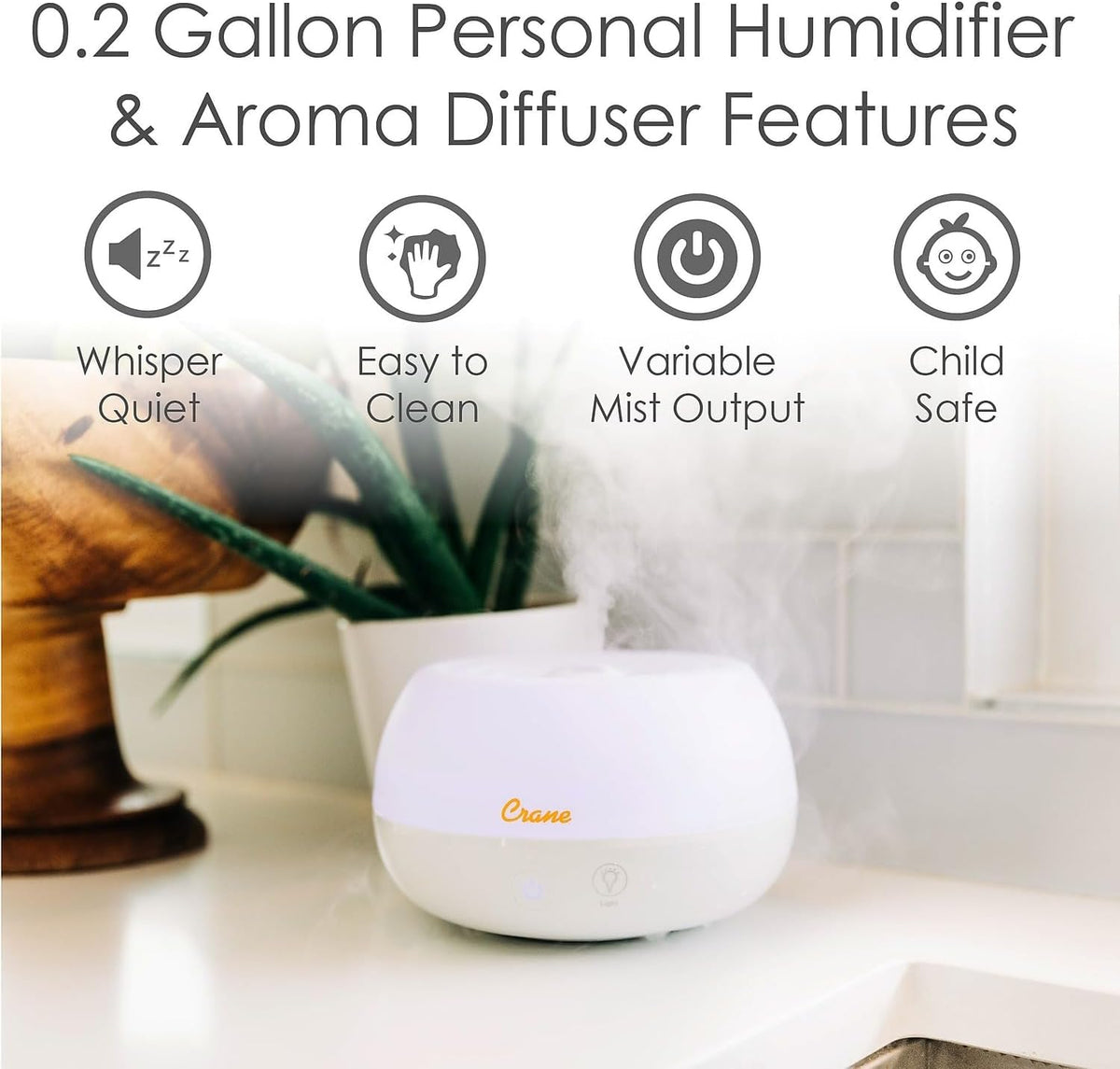 Crane Humidificador ultrasónico portátil de viaje y difusor de arom...