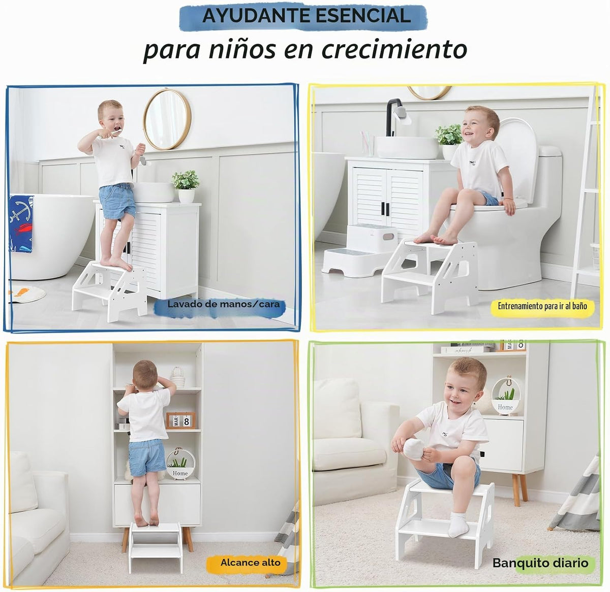 Taburete blanco de 12.6 pulgadas para lavabo de baño, taburete de 2...