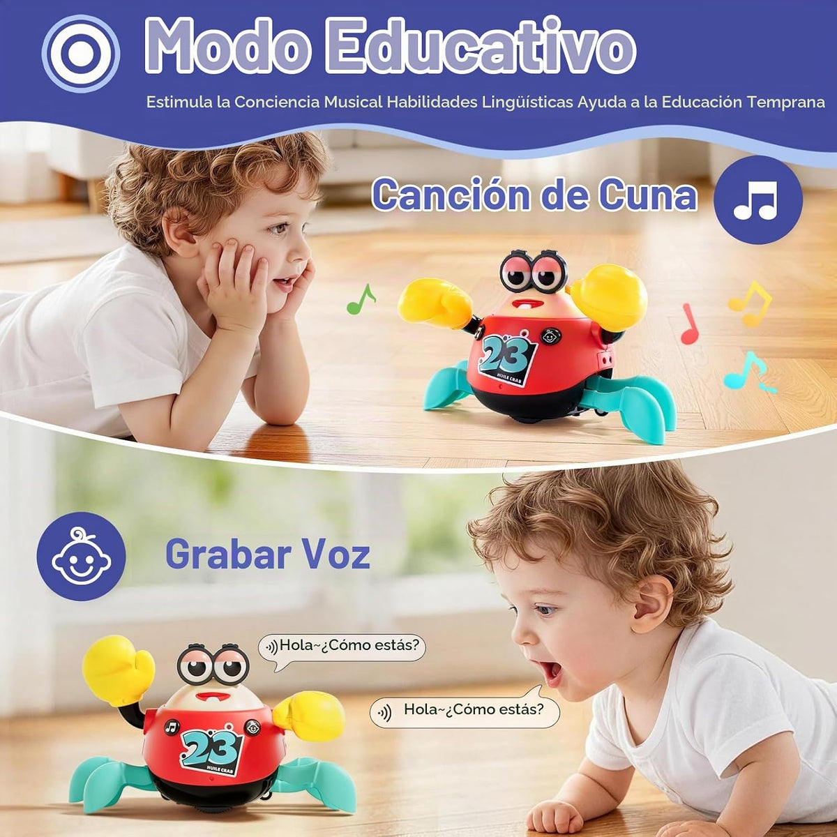 HOLA Juguete interactivo de cangrejo para gatear con grabación de v...