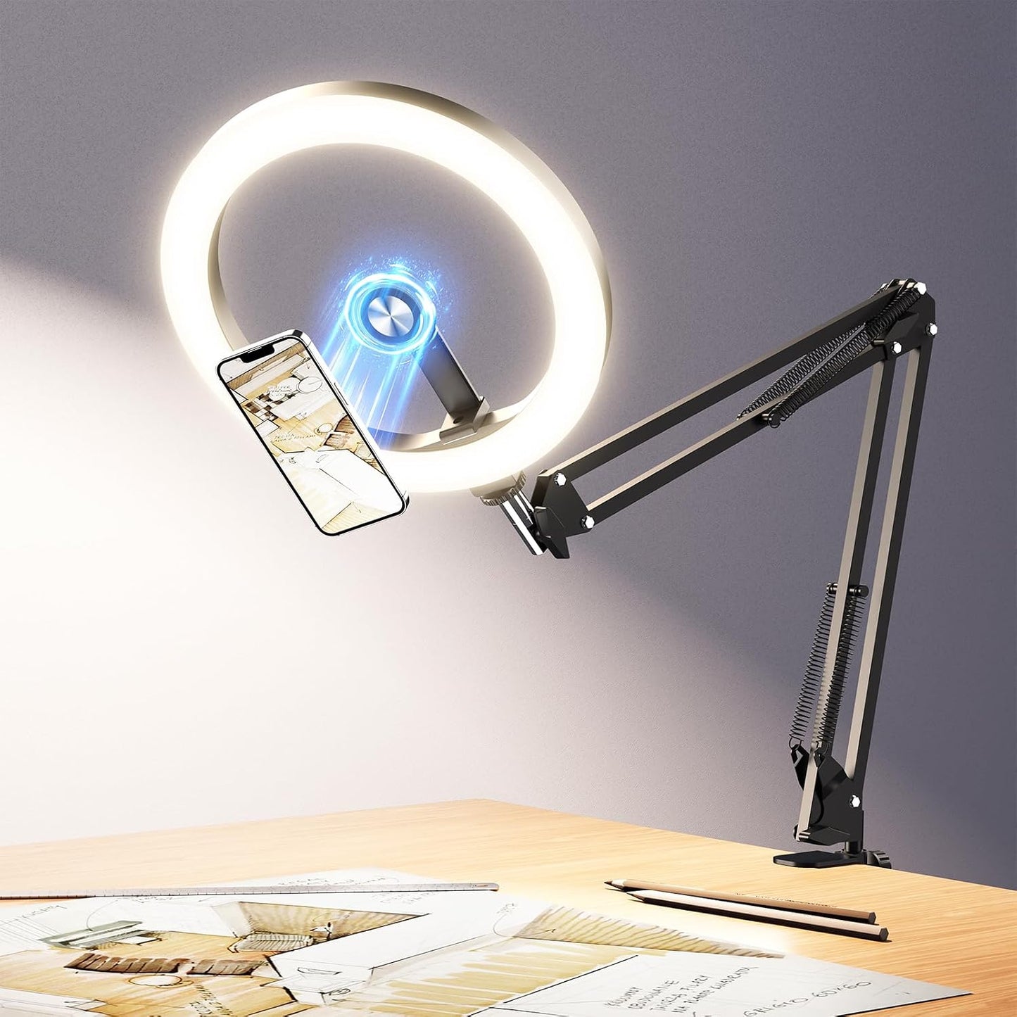 Anillo magnético de luz para cámara, soporte de teléfono para escri...