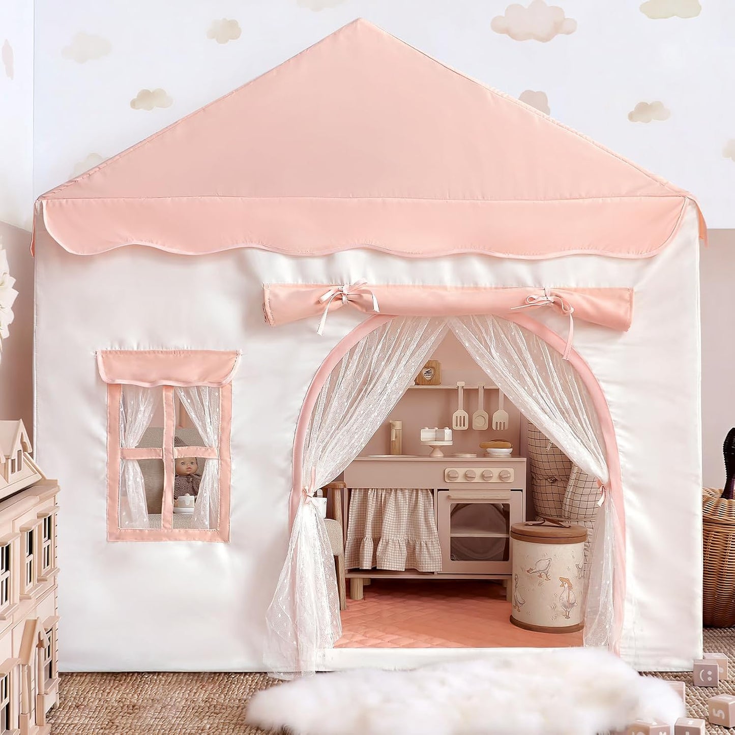 Tienda de campaña para niños con doble puerta castillo de juegos pa...