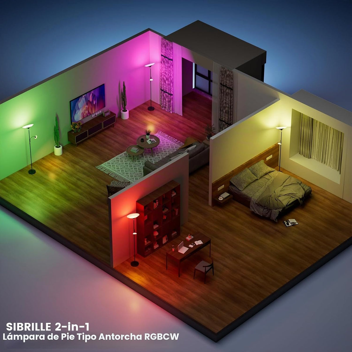 SIBRILLE RGB Torchiere - Lámpara de pie LED regulable de 2 vías con...
