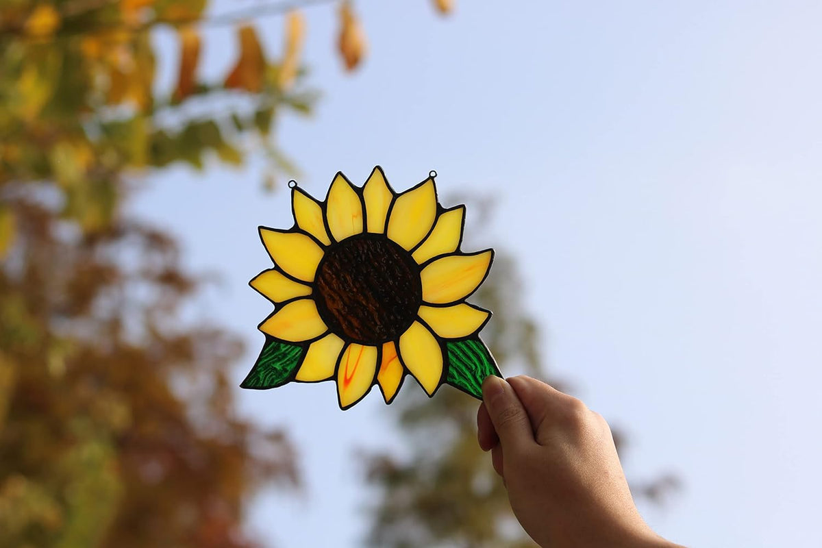 HAOSUM Regalos de Girasoles de Vidrio Emplomado para Colgar en Vent...