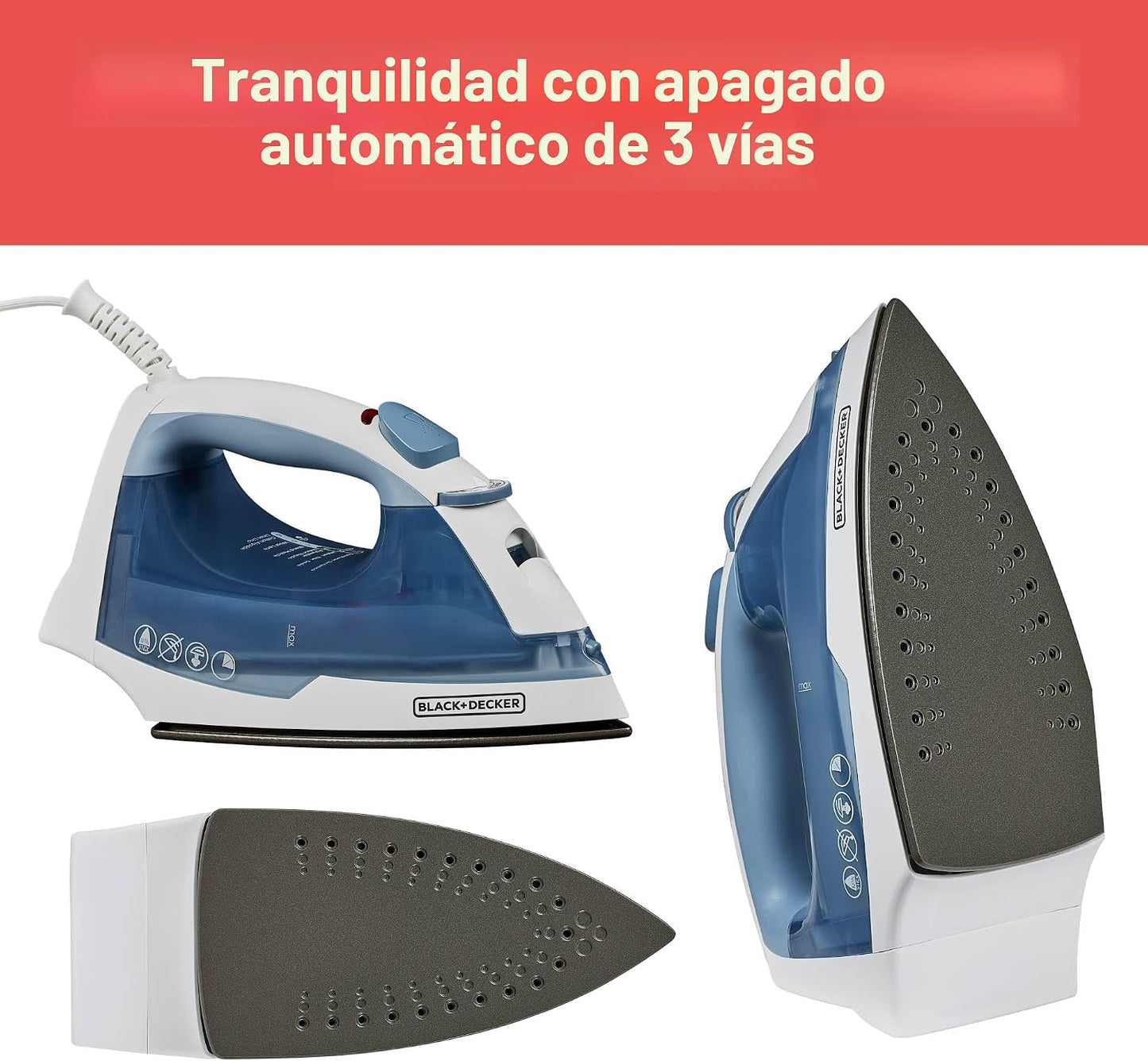 Fácil plancha de vapor antiadherente BLACK+DECKER IR40V compacta co...