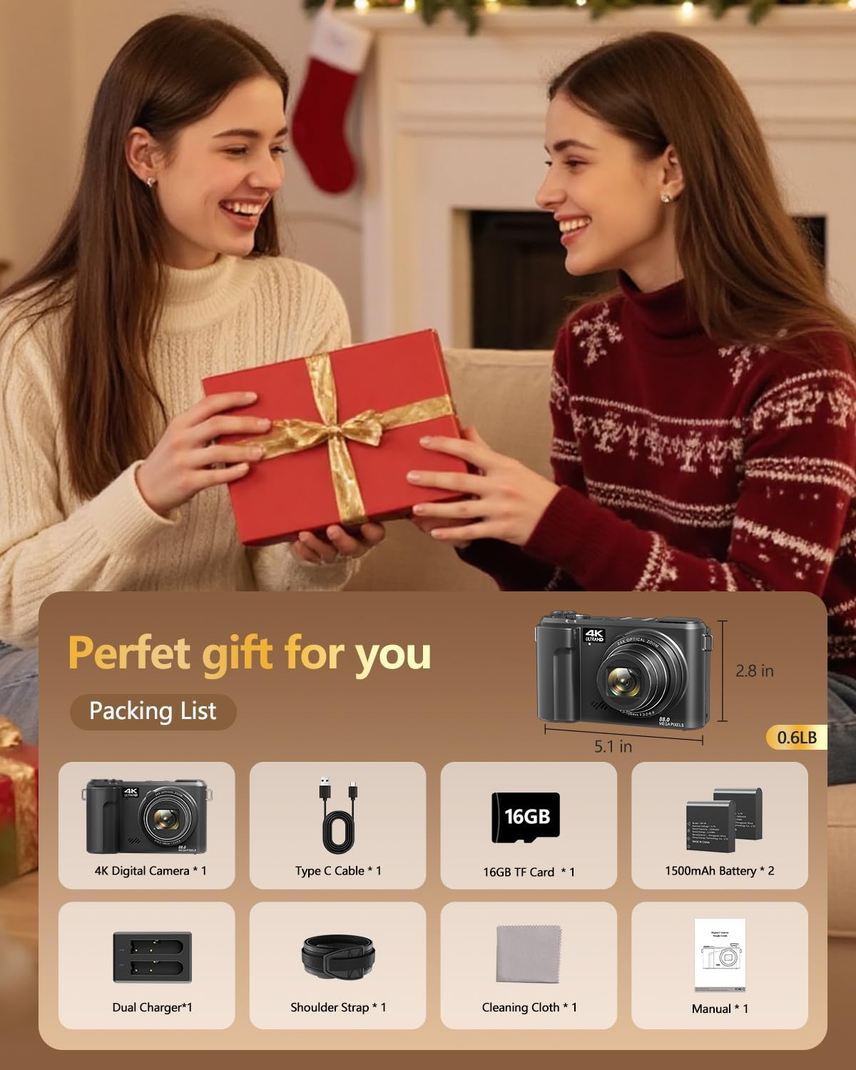 Cámara digital 4K para fotografía con zoom óptico 24X y cámaras de...