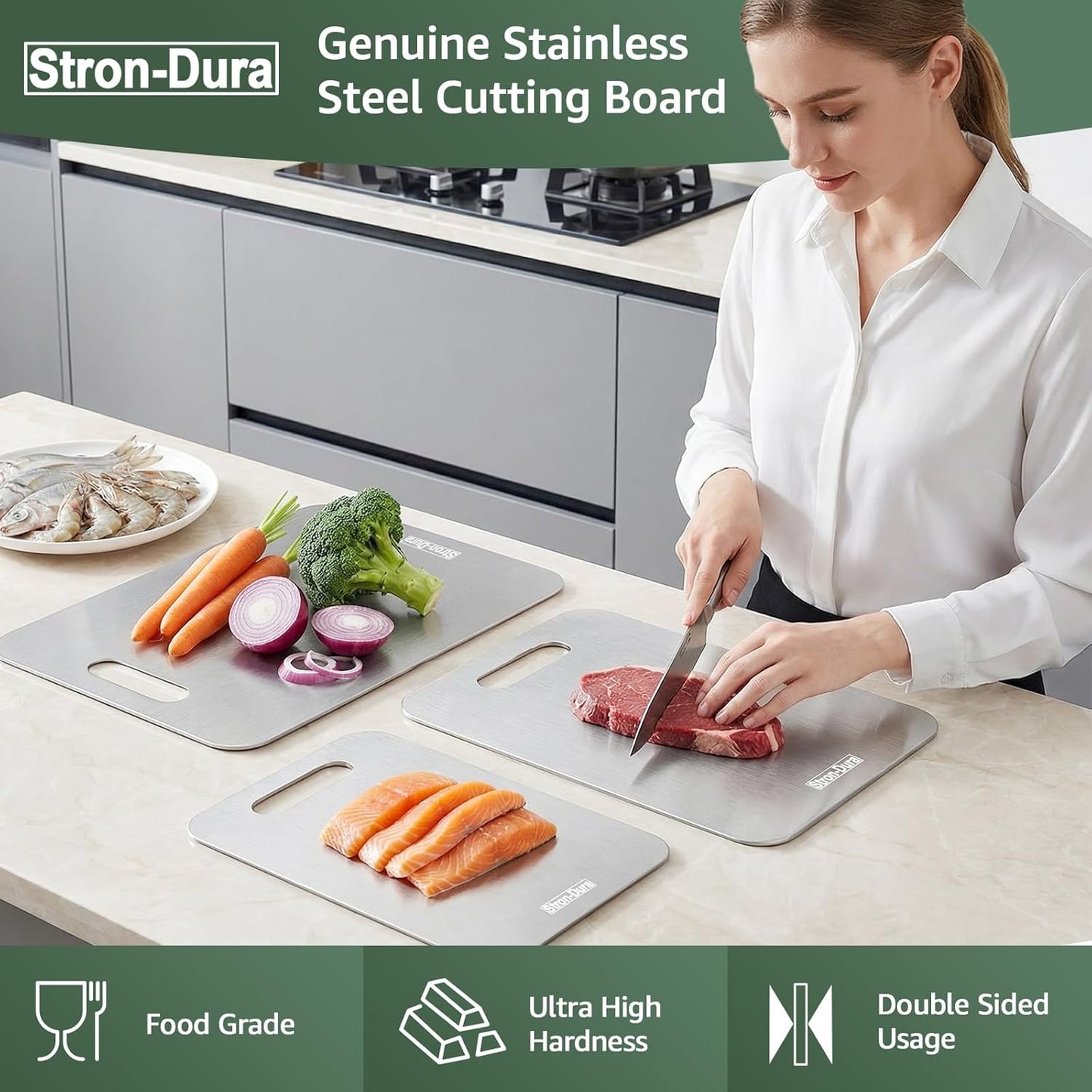 Stron-Dura Tabla de cortar de acero inoxidable, tablas de cortar de...