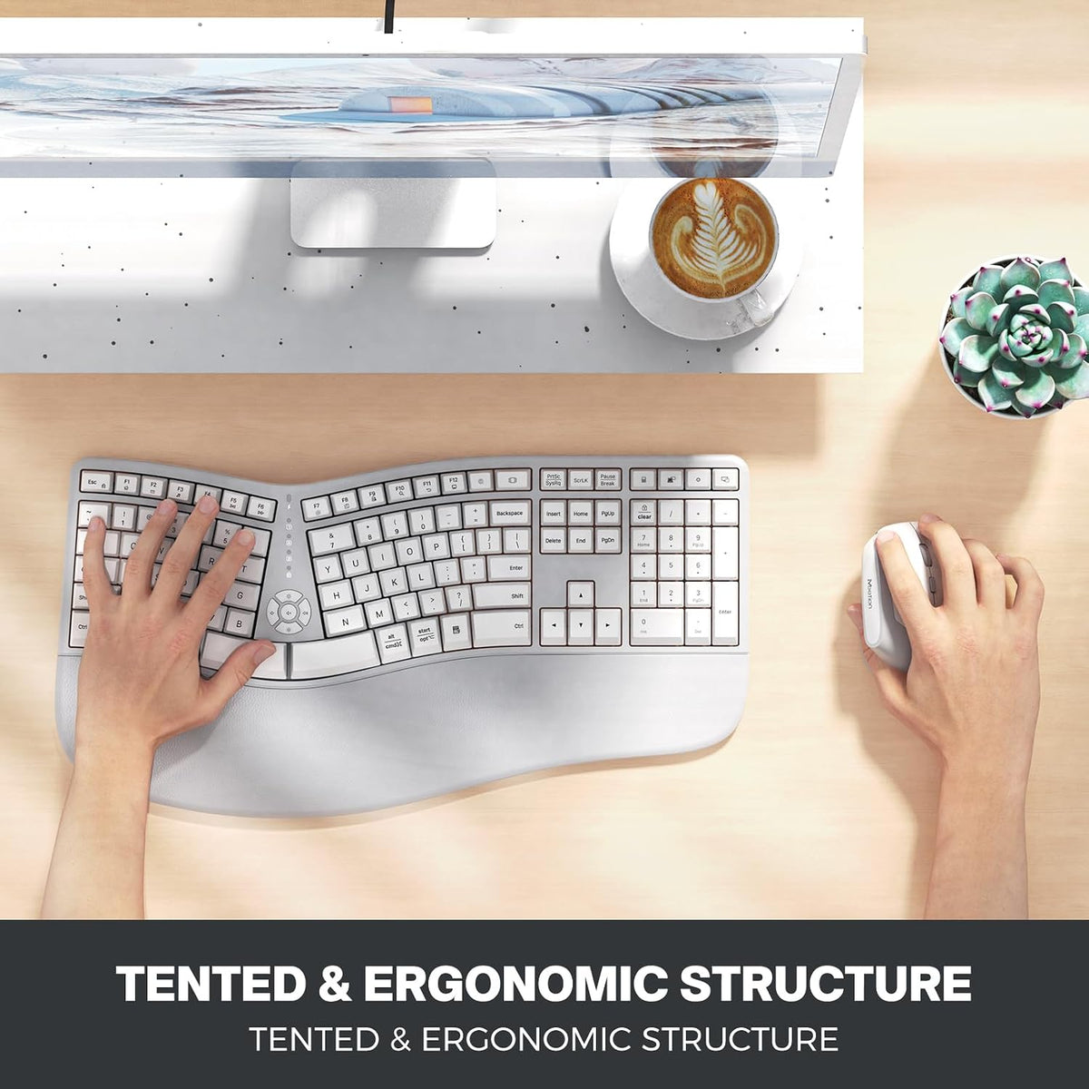 MEETION Combo de ratón y teclado ergonómico, diseño dividido, mouse...