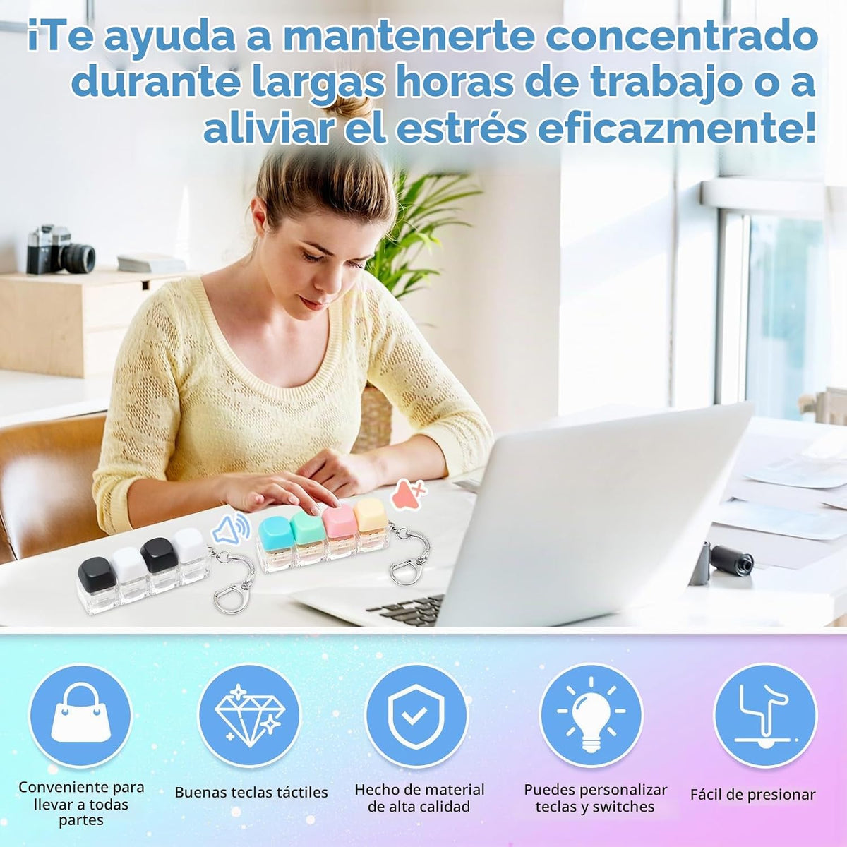 Juguete Fidget de Teclado, 2 Piezas Llavero de Teclado Fidget Click...
