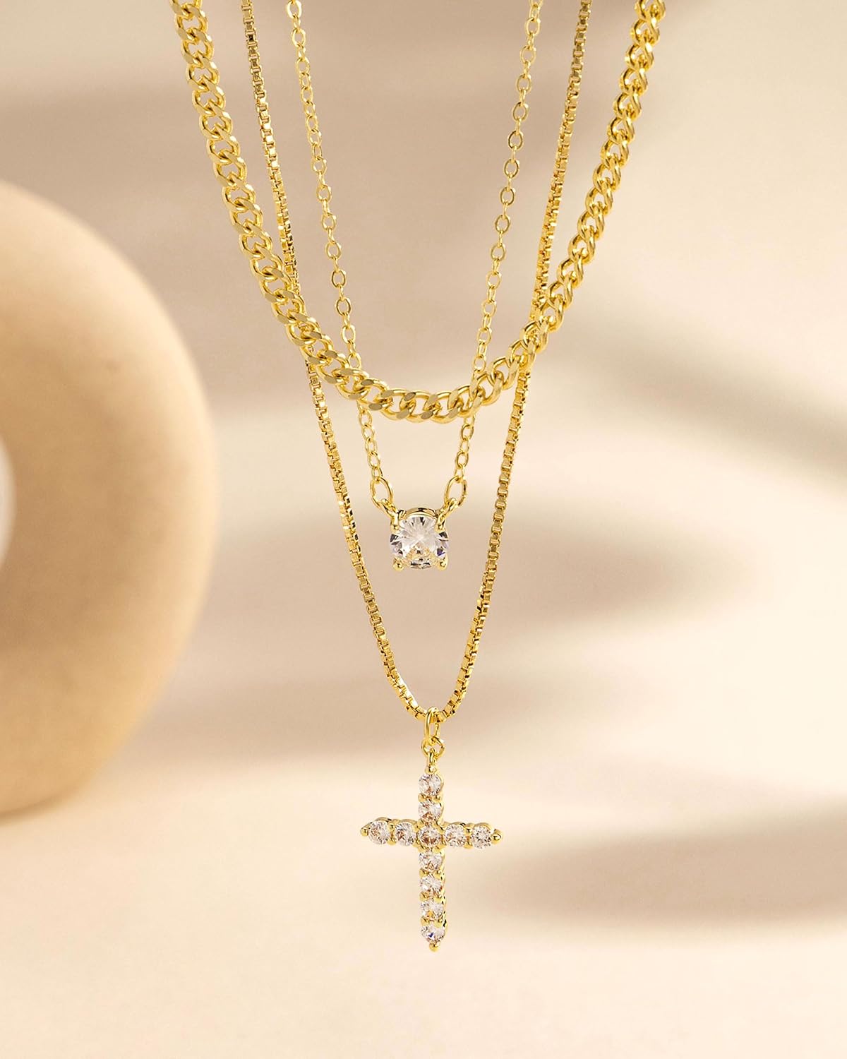 GUOKE Collares de oro en capas para mujer, chapado en oro de 14 qui...