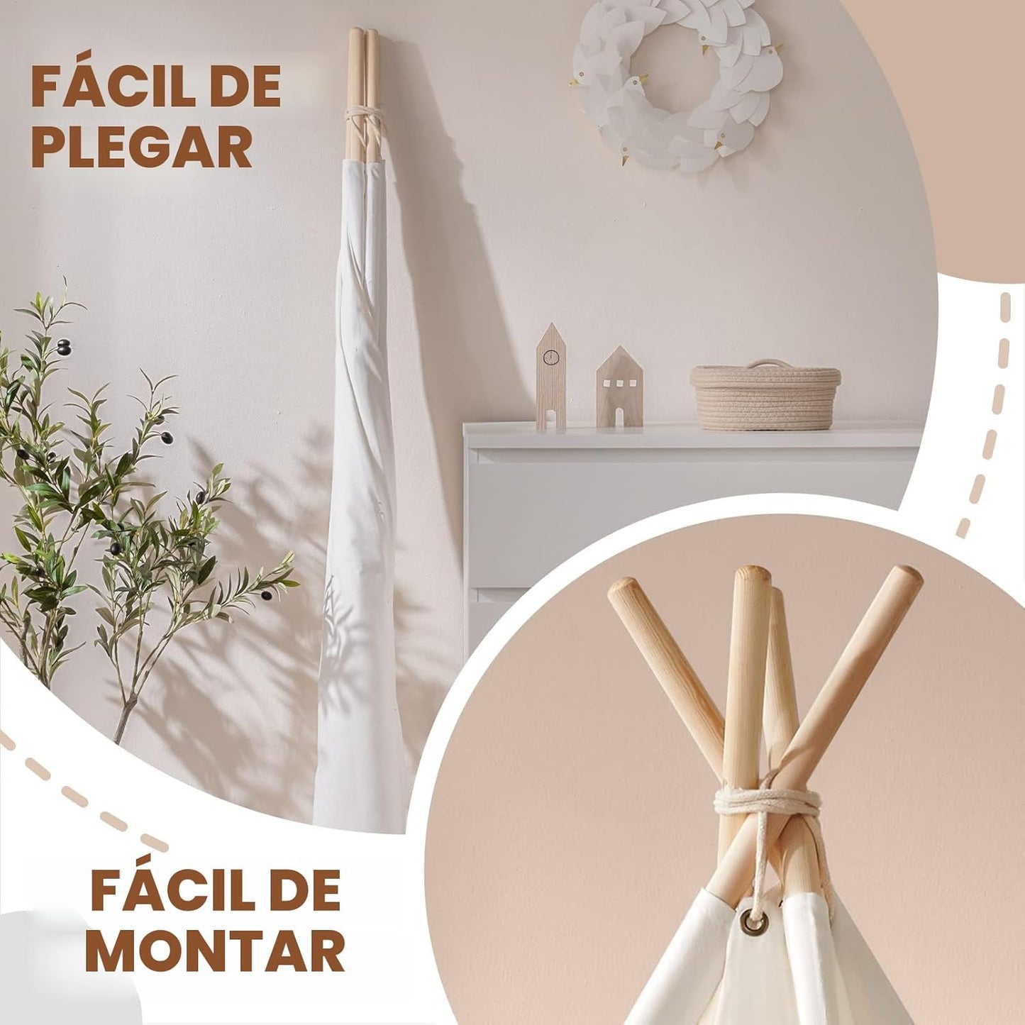Tienda tipi de lona blanca para juegos infantiles con alfombrilla d...