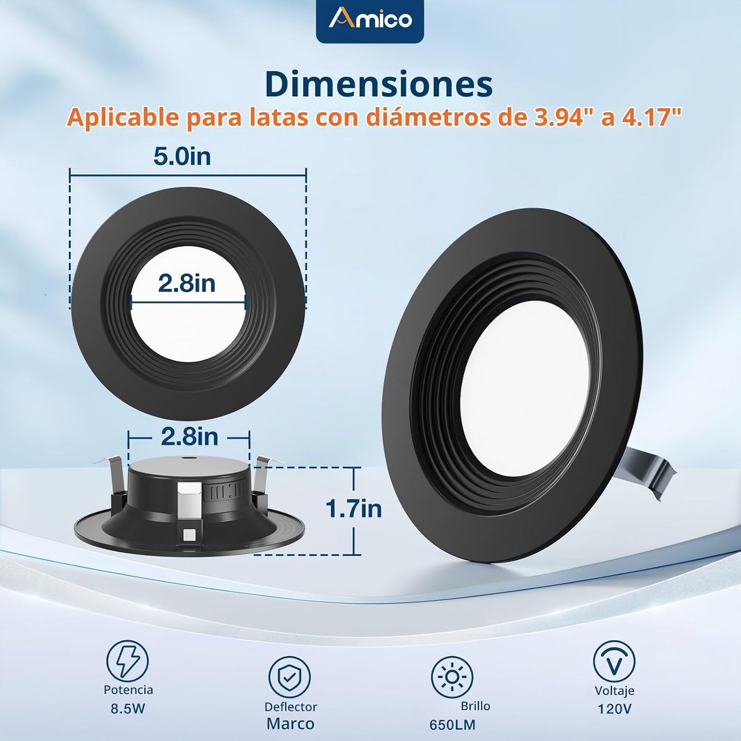 Amico Paquete de 24 luces LED empotrables 5CCT de 4 pulgadas, regul...