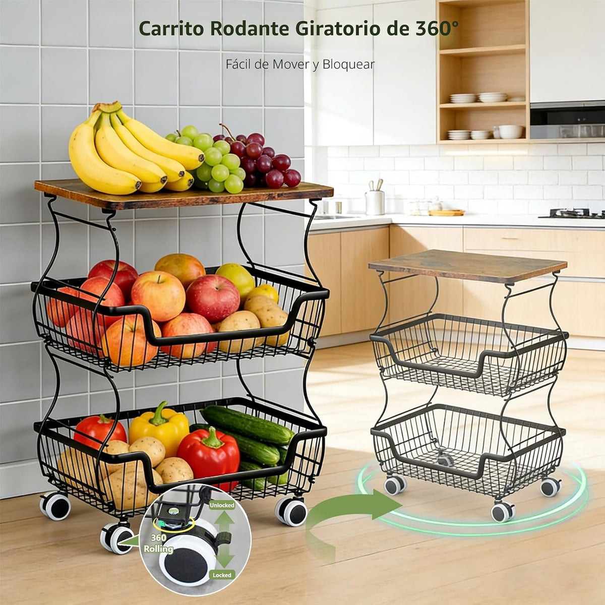 MAKE CHANGES Carrito de almacenamiento de cocina con ruedas, organi...