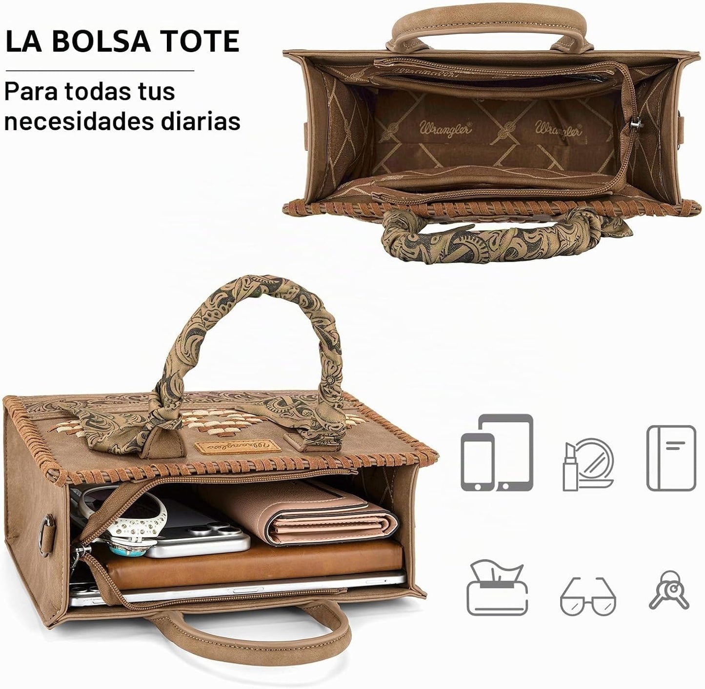 Montana West Wrangler Tooling Tote Bag para mujer, bolsos con asa s...