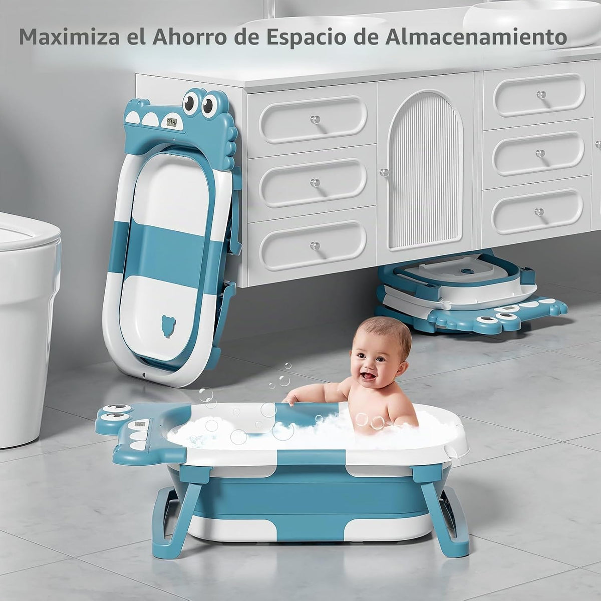 MoreFeel Bañera plegable para bebé recién nacido con termómetro y 1...