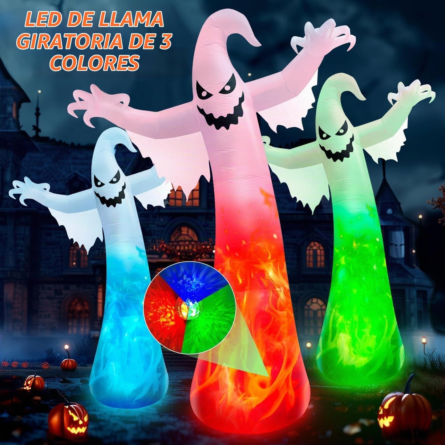 Fantasma inflable gigante de Halloween de 11.8 pies con luces LED d...