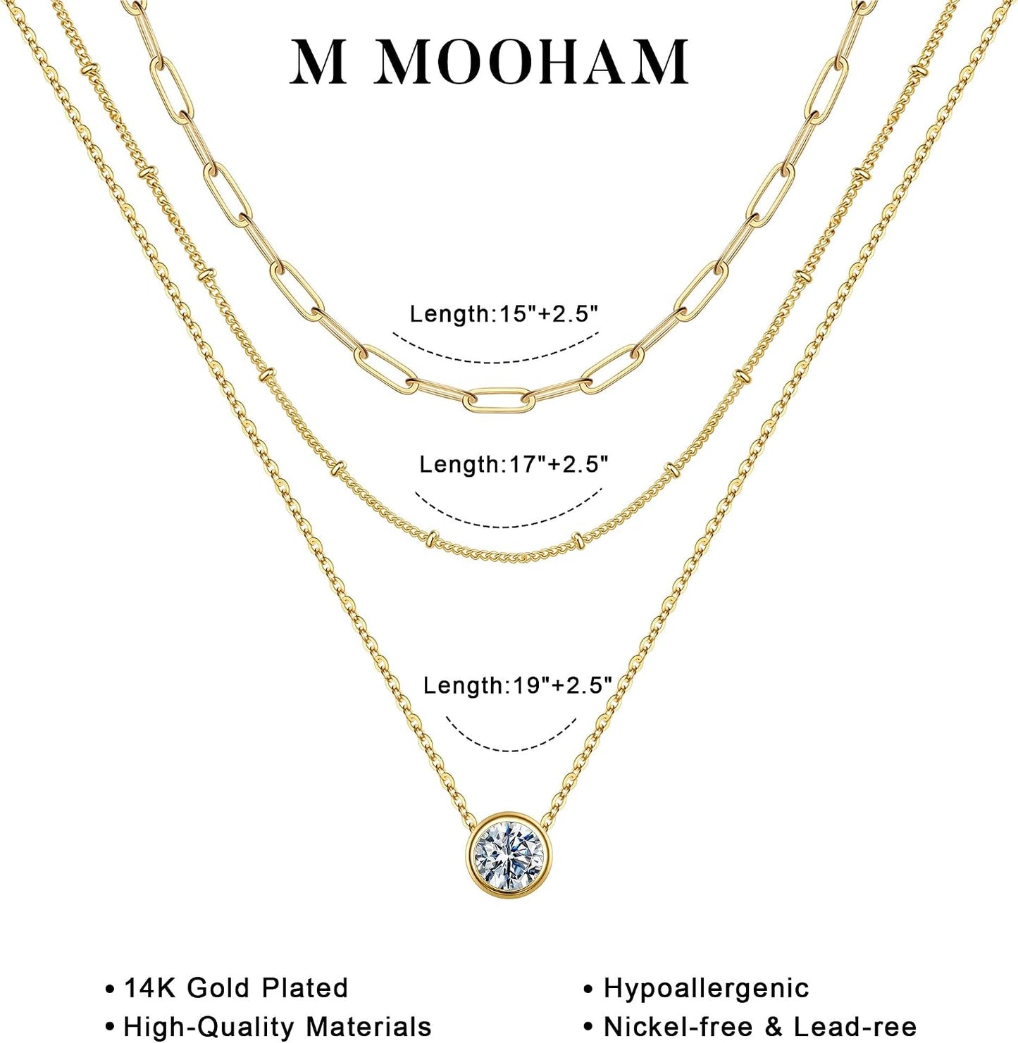 M MOOHAM Collares de oro en capas para mujer, chapado en oro de 14...