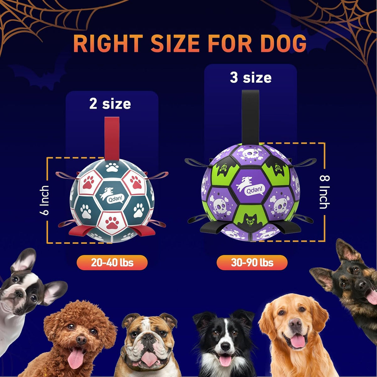 QDAN Juguetes de Halloween para perros, pelota de fútbol con correa...